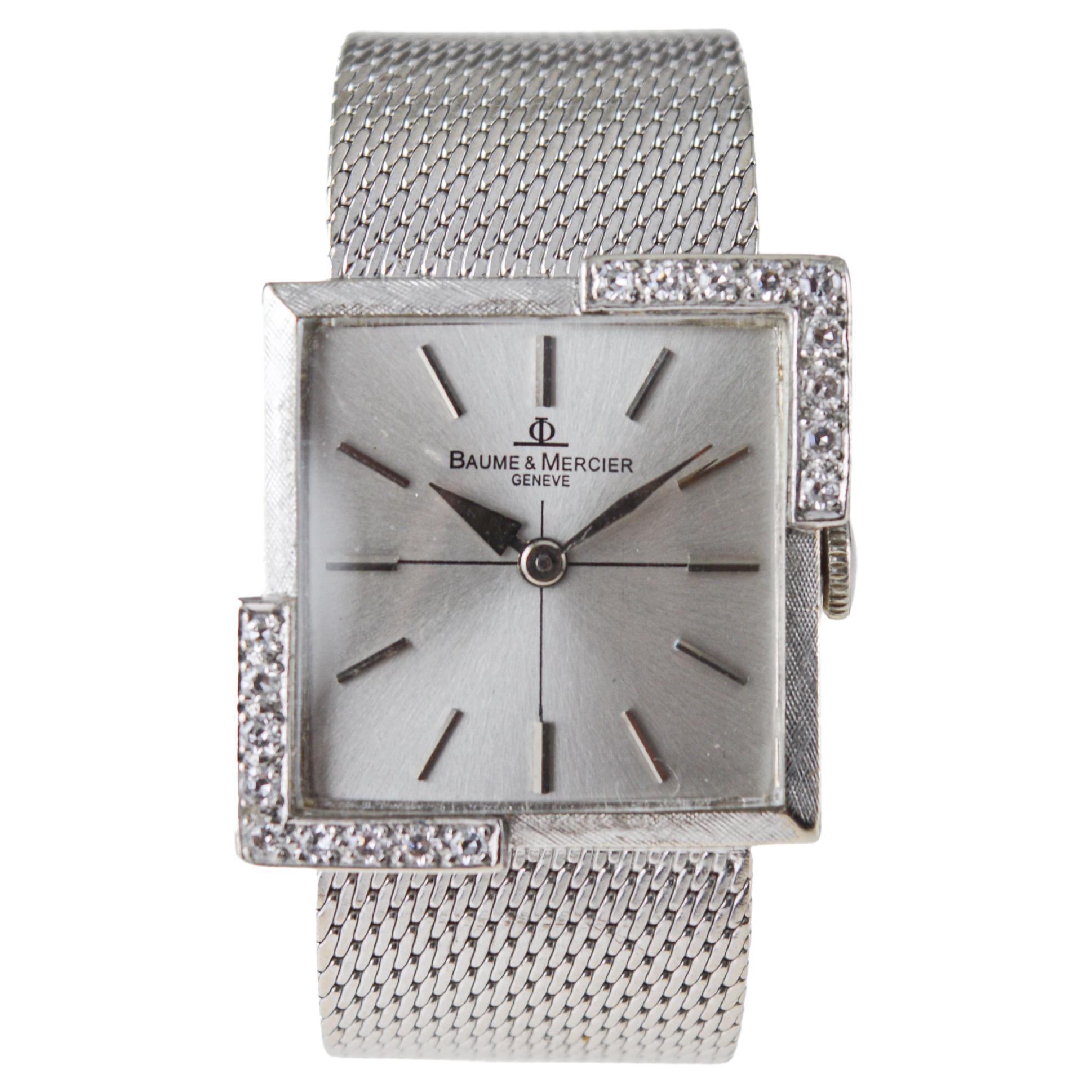 Baume Mercier 14Kt. Solid White Gold Bracelet Dress Watch with Diamond Accents For Sale 2