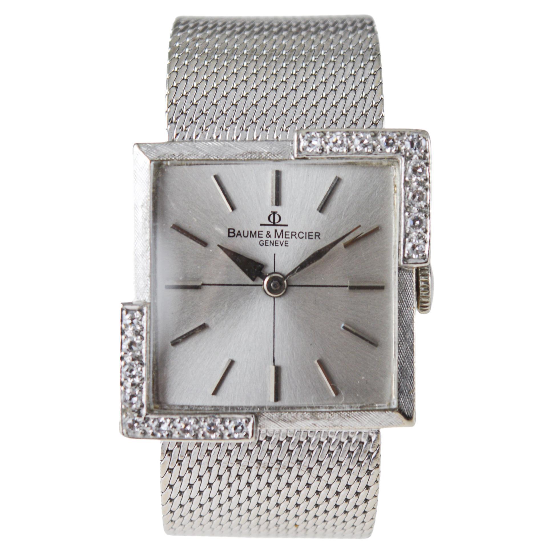 Baume Mercier 14 carats Montre habillée en or blanc massif avec accents de diamants en vente 2