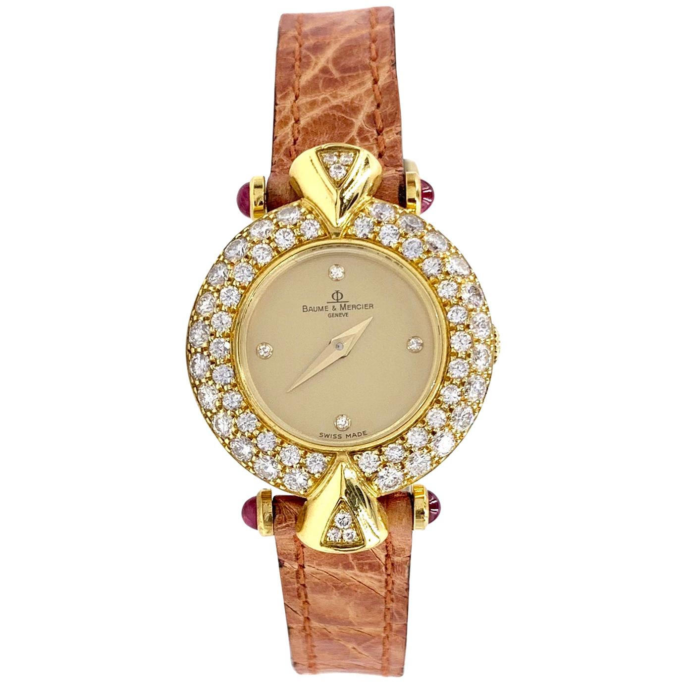 Baume & Mercier 18 Karat Gold and Diamond Quartz Watch For Sale