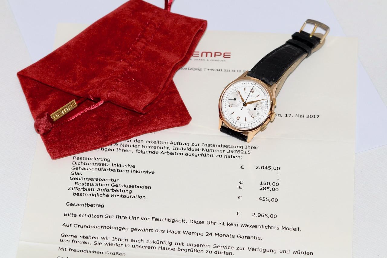 Baume & Mercier, chronographe vintage en or 18 carats, 30 pouces, service WEMPE en vente 7