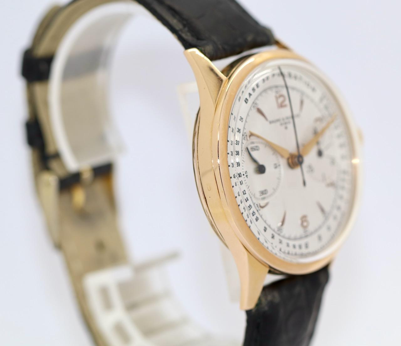 Baume & Mercier, chronographe vintage en or 18 carats, 30 pouces, service WEMPE Pour hommes en vente