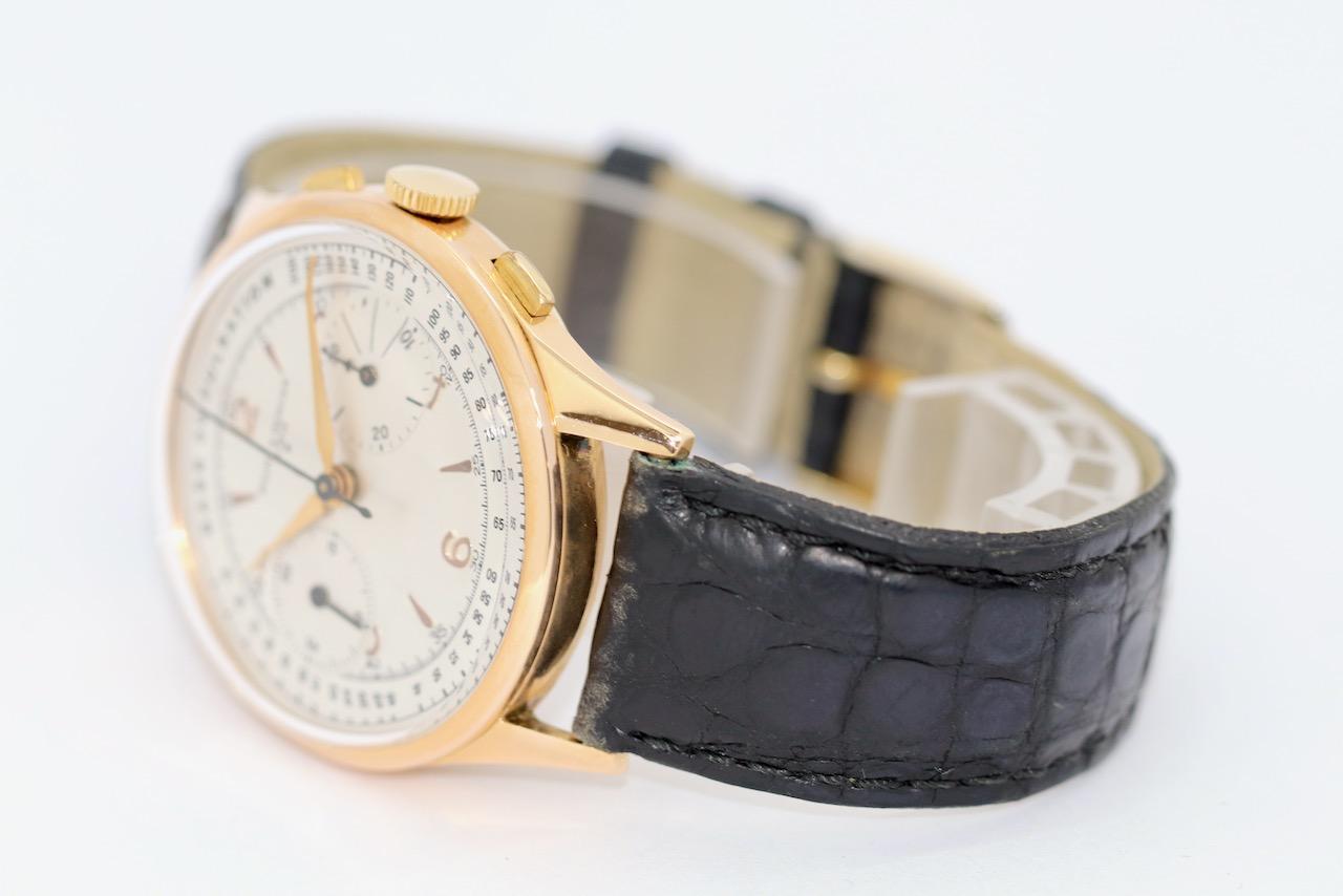 Baume & Mercier, chronographe vintage en or 18 carats, 30 pouces, service WEMPE en vente 2