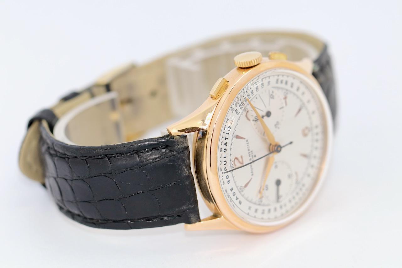 Baume & Mercier, chronographe vintage en or 18 carats, 30 pouces, service WEMPE en vente 3