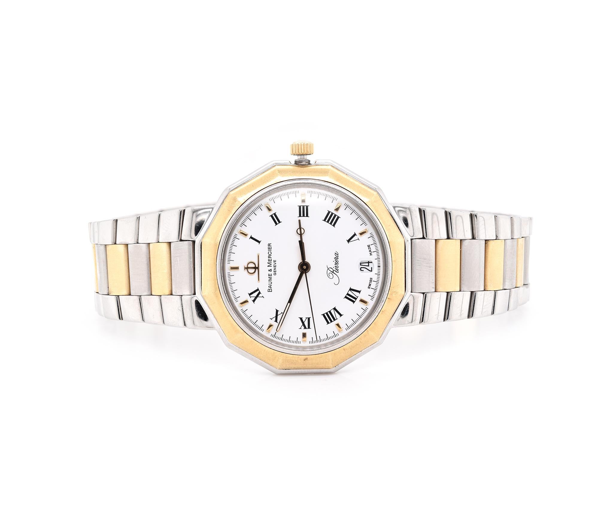 Movement: quartz
Function: hours, minutes, seconds,
Case: 34mm 18K yellow gold & stainless steel round case
Band: two tone bracelet
Dial: white roman dial
Serial # 3680XXX
Reference # MV045164


No box or papers
Guaranteed to be authentic by seller.
