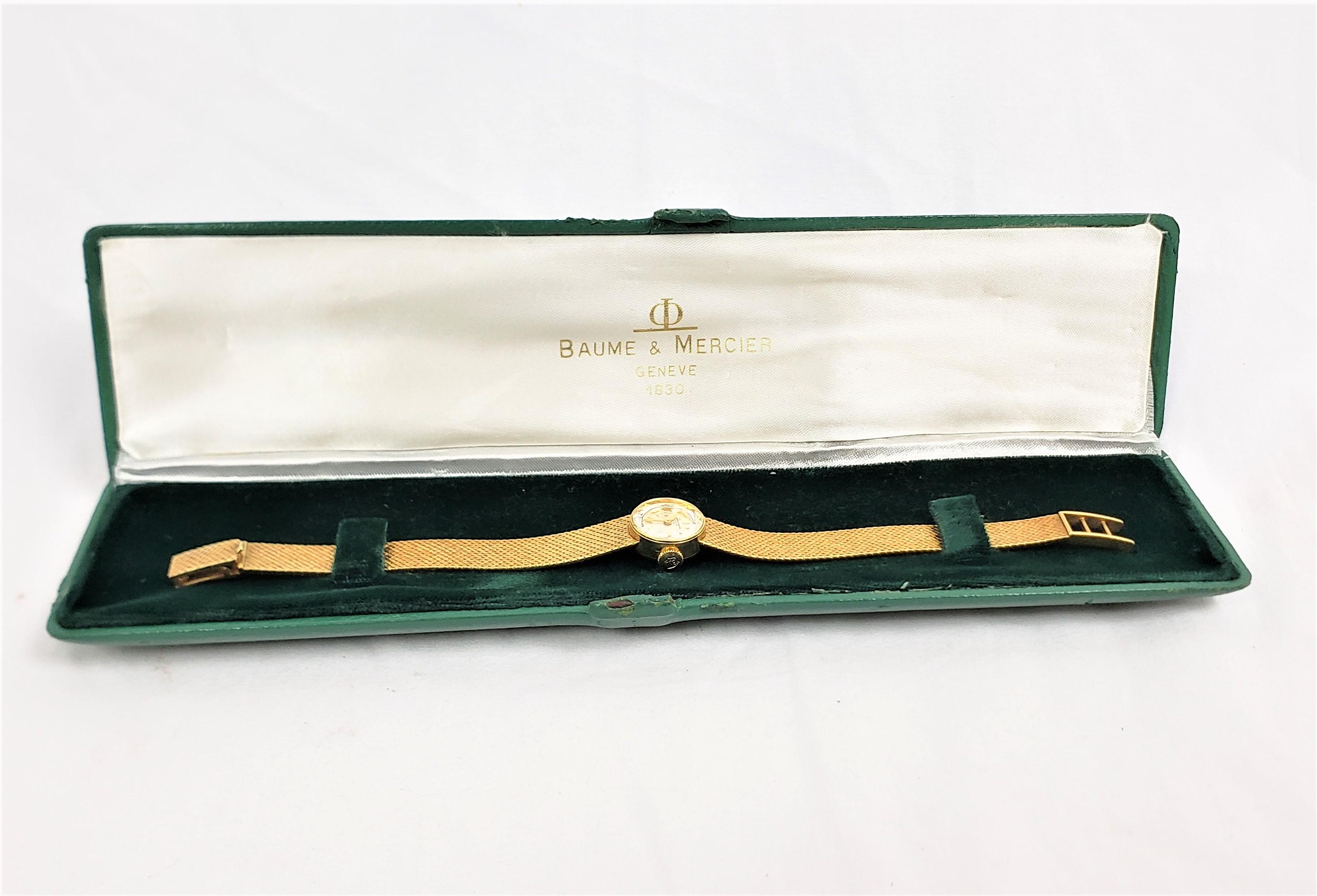 Art Deco Baume Mercier 18 Karat Yellow Gold Ladies Wristwatch & Bracelet & Original Box For Sale