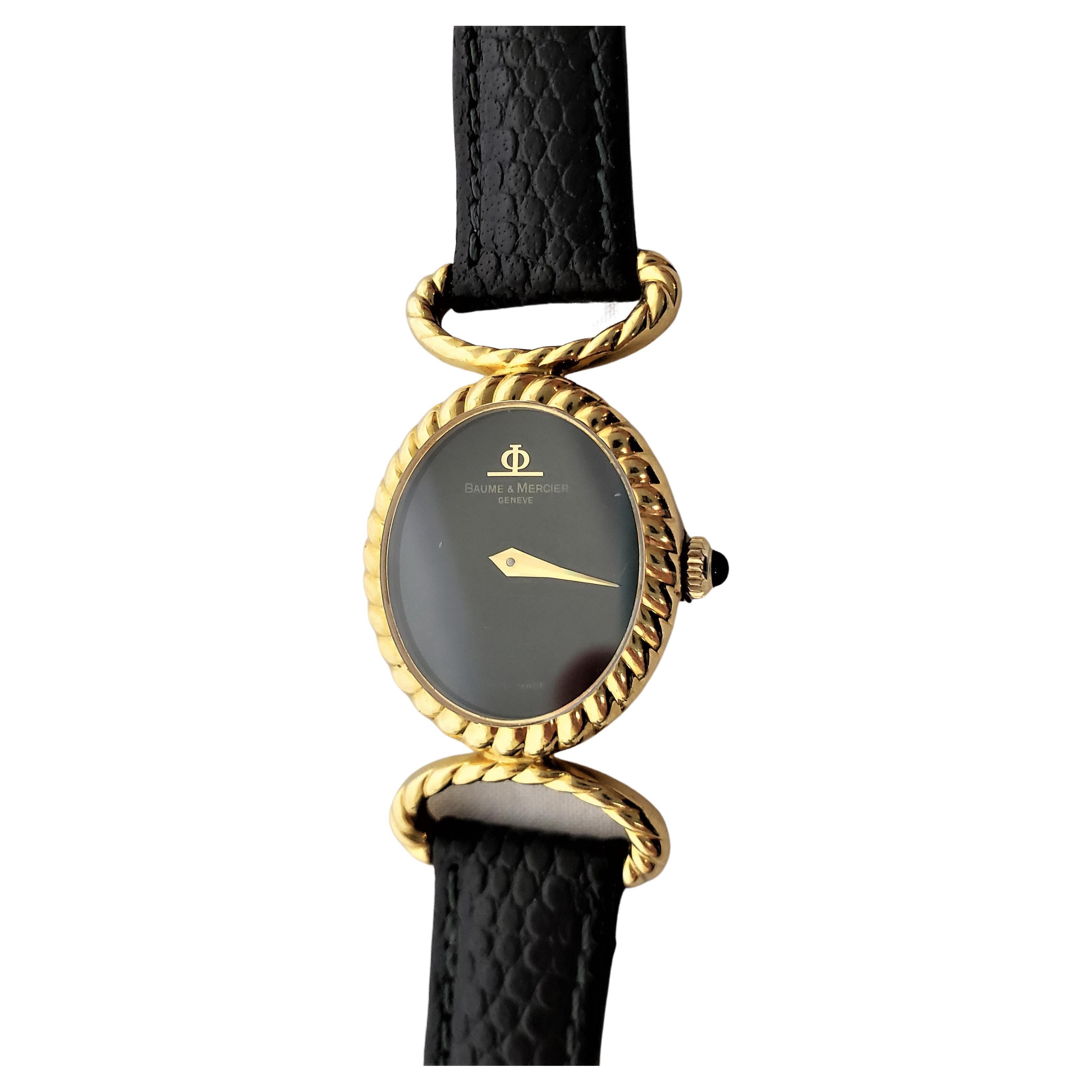 Baume Mercier Montre-bracelet pour femme en or jaune 18 carats avec bracelet en cuir d'origine