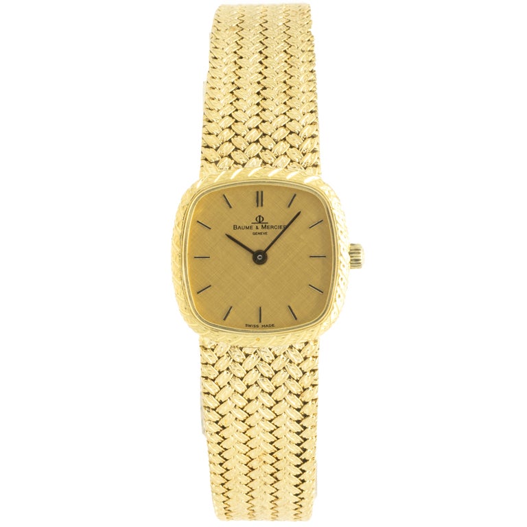 Baume & Mercier 18 Karat Yellow Gold Vintage Ladies Mesh Wrist Watch