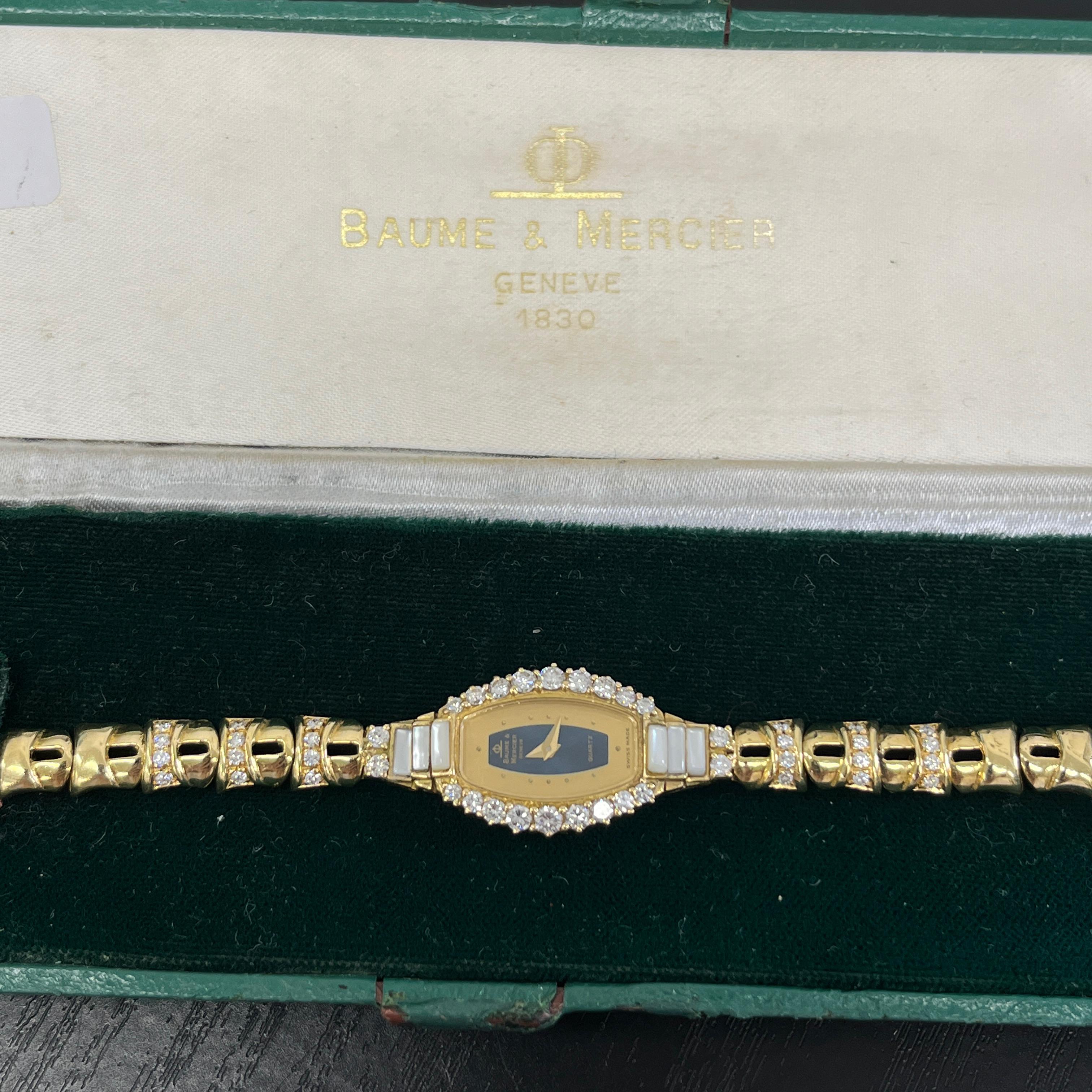 Reloj Baume & Mercier de oro amarillo de 18 ct con diamantes - Raro reloj de época en venta 3