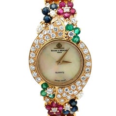 Baume & Mercier 18k Gold Diamond & Gemstone Multi Strand Pearl Watch Bracelet