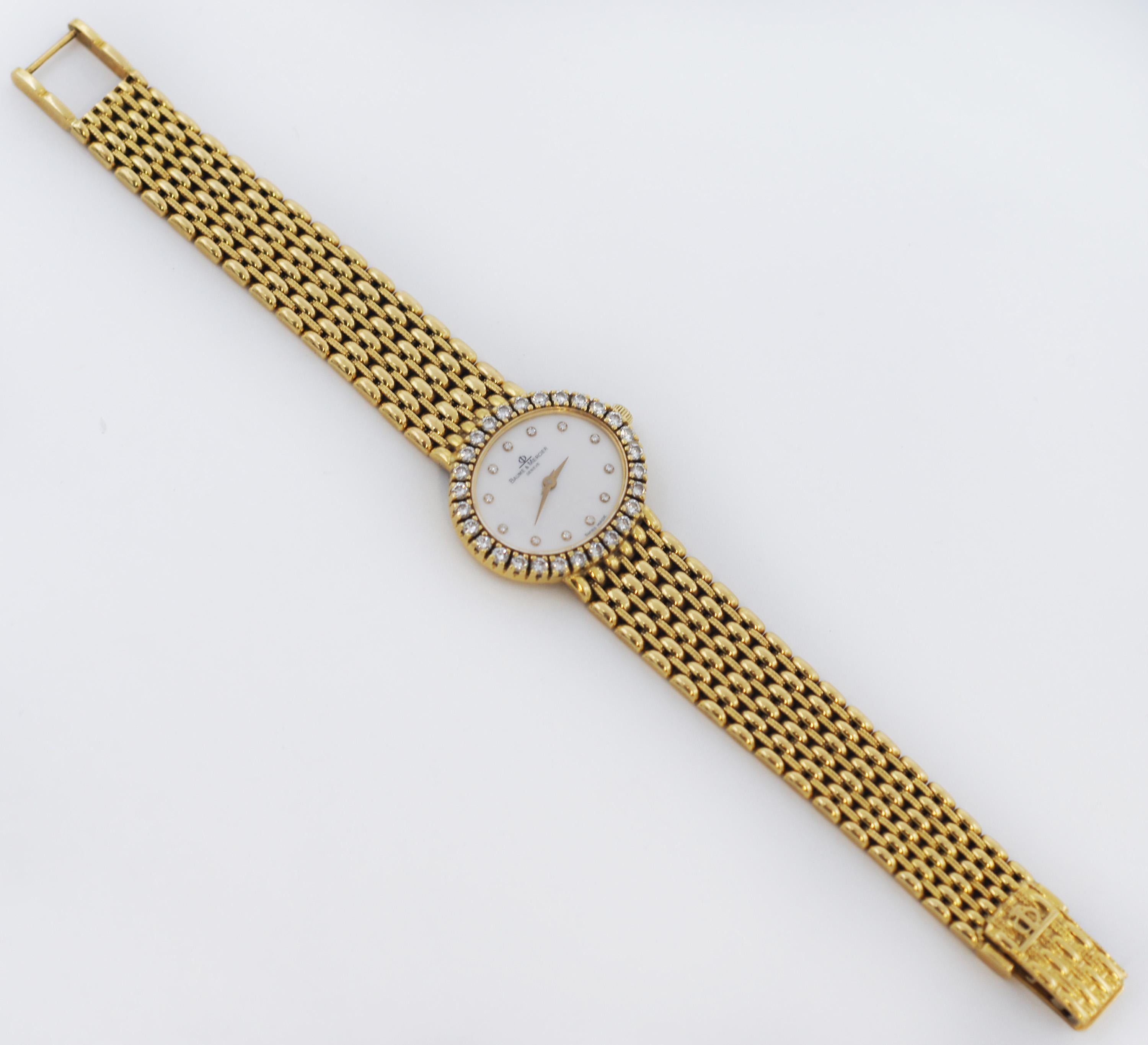Brilliant Cut Baume & Mercier 18k Gold Diamond Watch 18310 9
