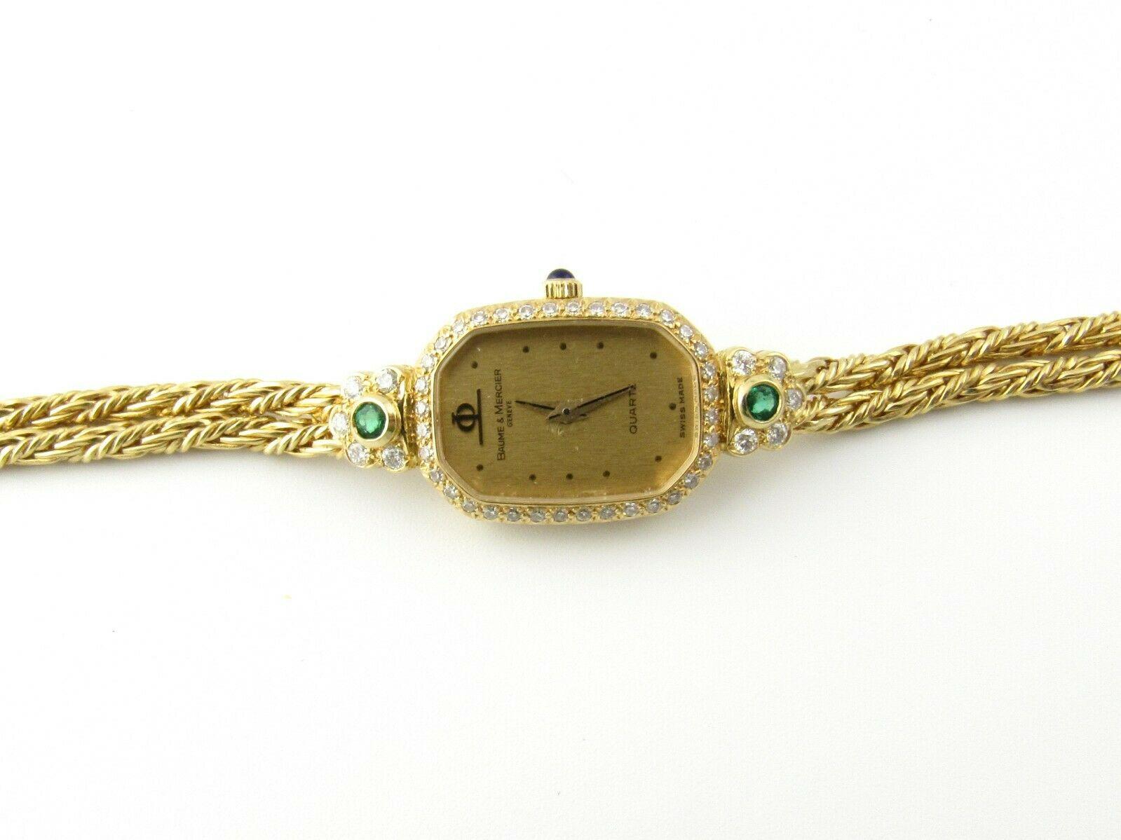 Baume & Mercier 18 Karat Yellow Gold Emerald Diamond Ladies Watch Quartz 2