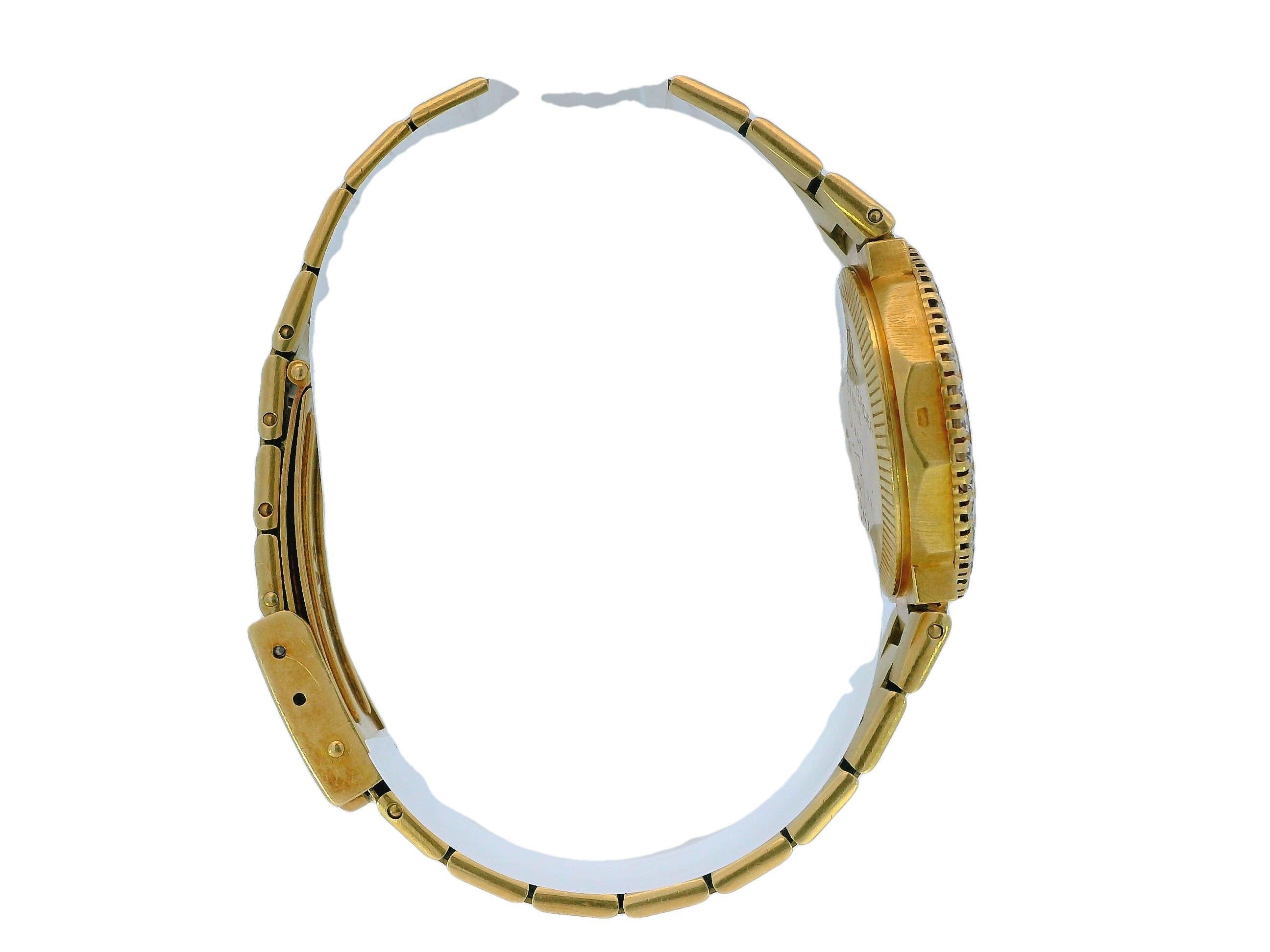 Women's Baume & Mercier 18k Yellow Gold Riviera Flat Bracelet Diamond Bezel & Dial For Sale