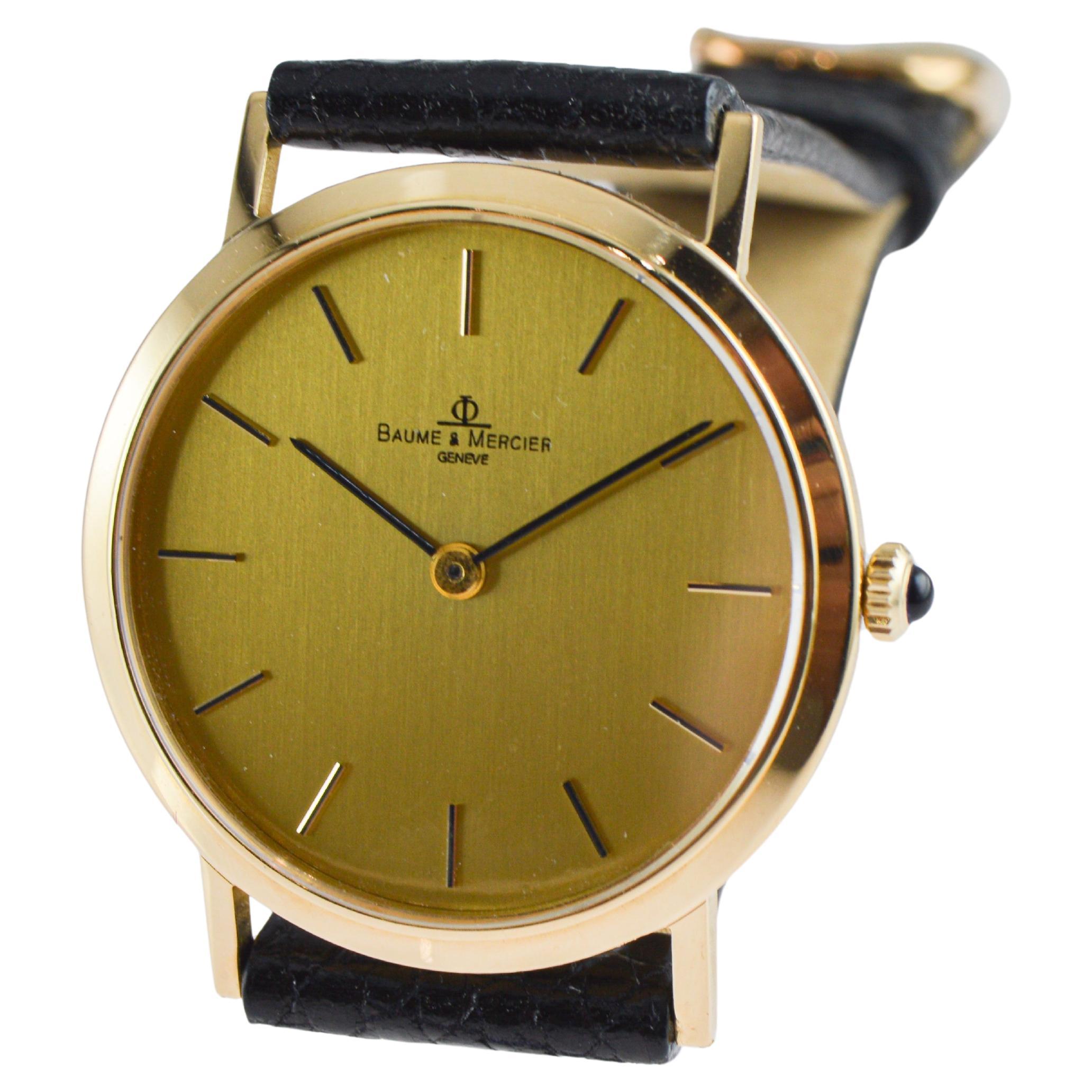 Baume & Mercier 18Kt  Solid Yellow Gold Dress Watch with Box and Papers For Sale 5