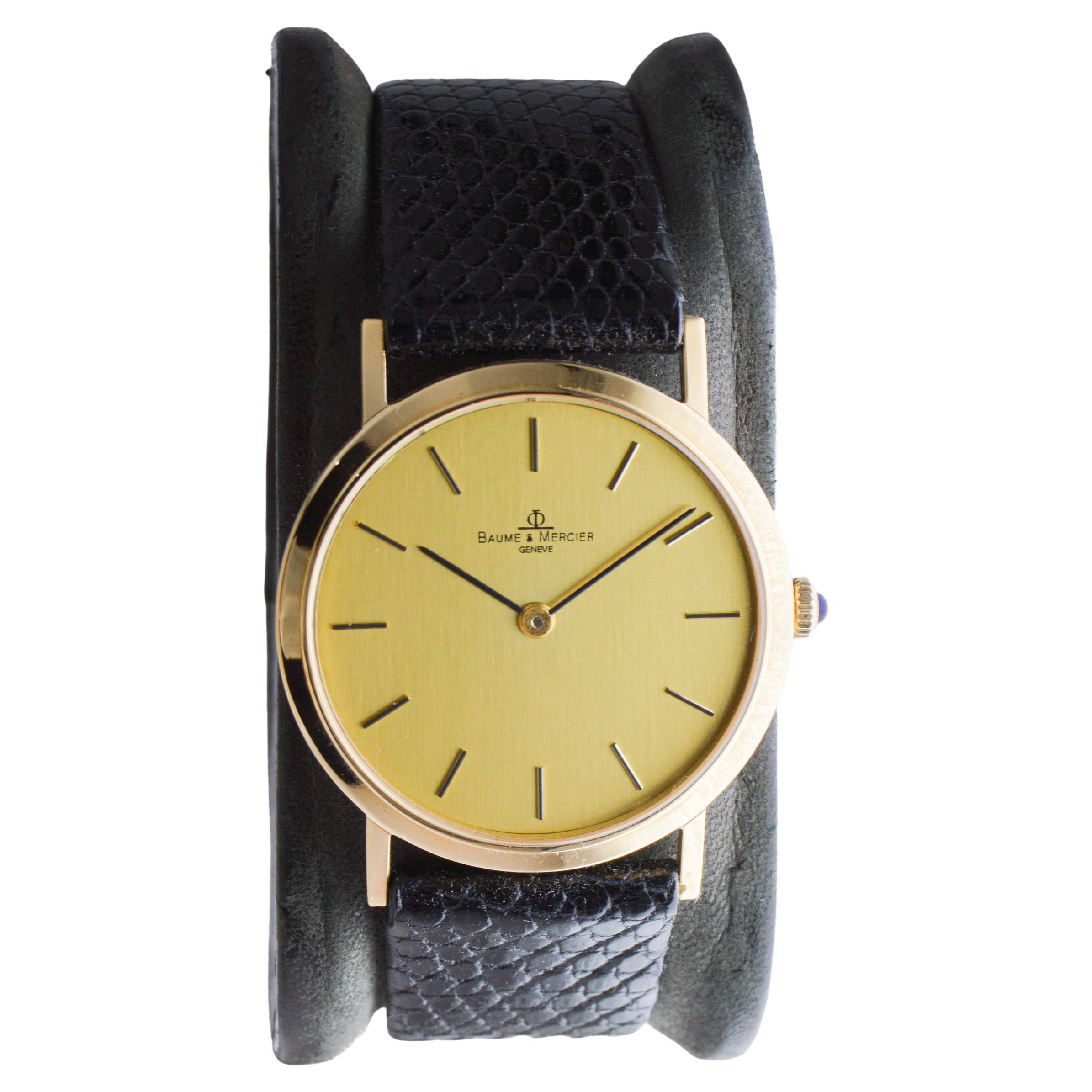 Modern Baume & Mercier 18Kt  Solid Yellow Gold Dress Watch with Box and Papers For Sale