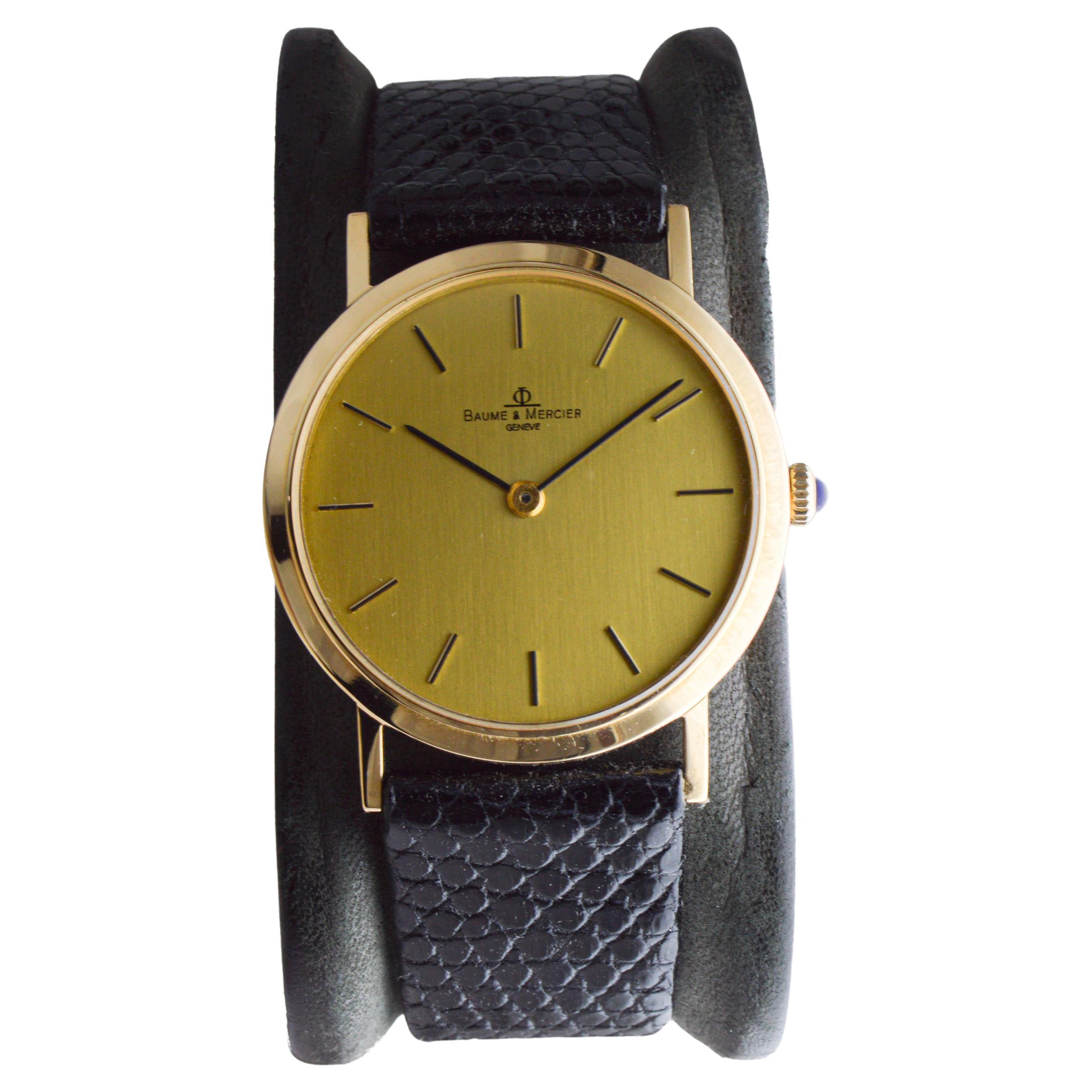 Women's or Men's Baume & Mercier 18Kt  Solid Yellow Gold Dress Watch with Box and Papers For Sale