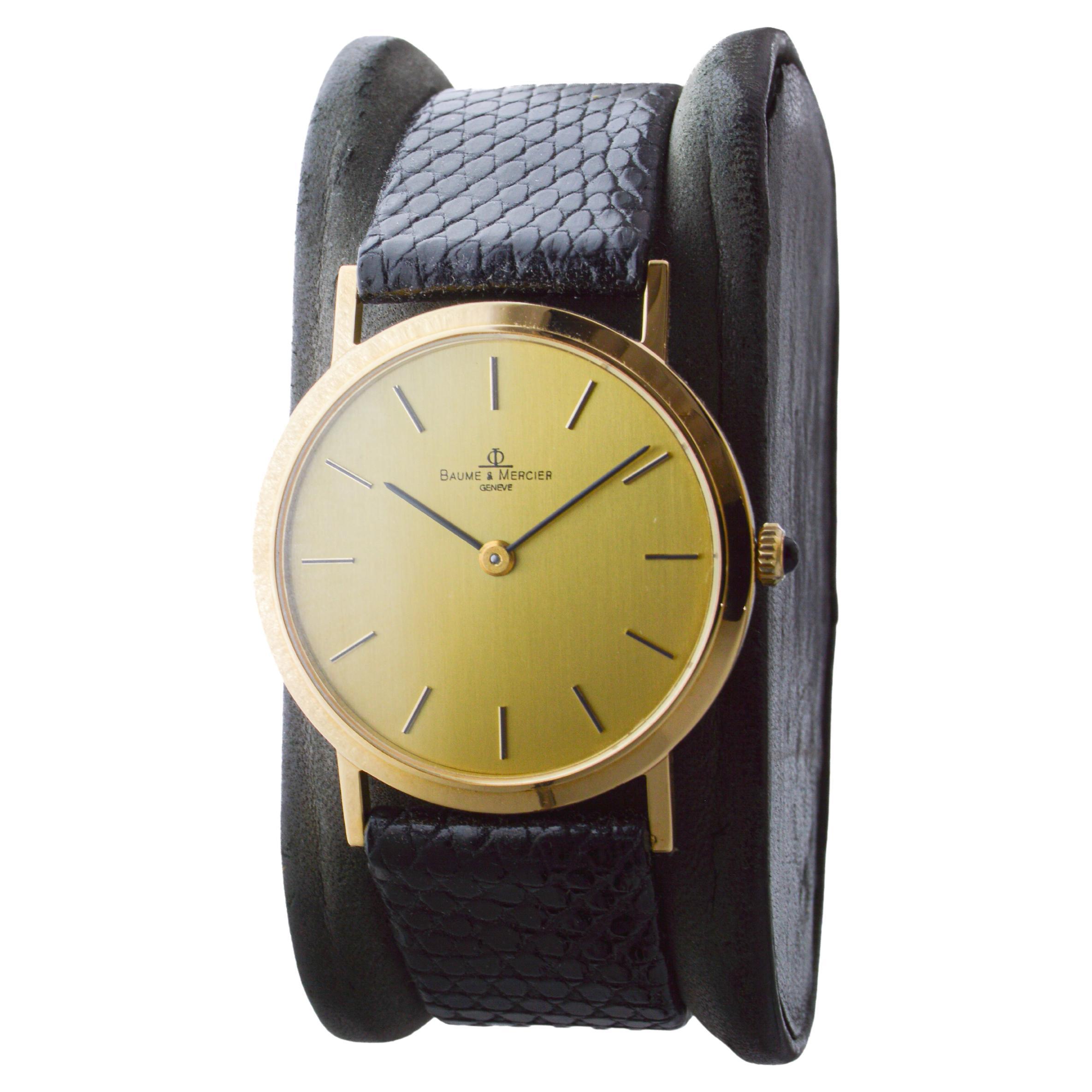 Baume & Mercier 18Kt  Solid Yellow Gold Dress Watch with Box and Papers For Sale 1