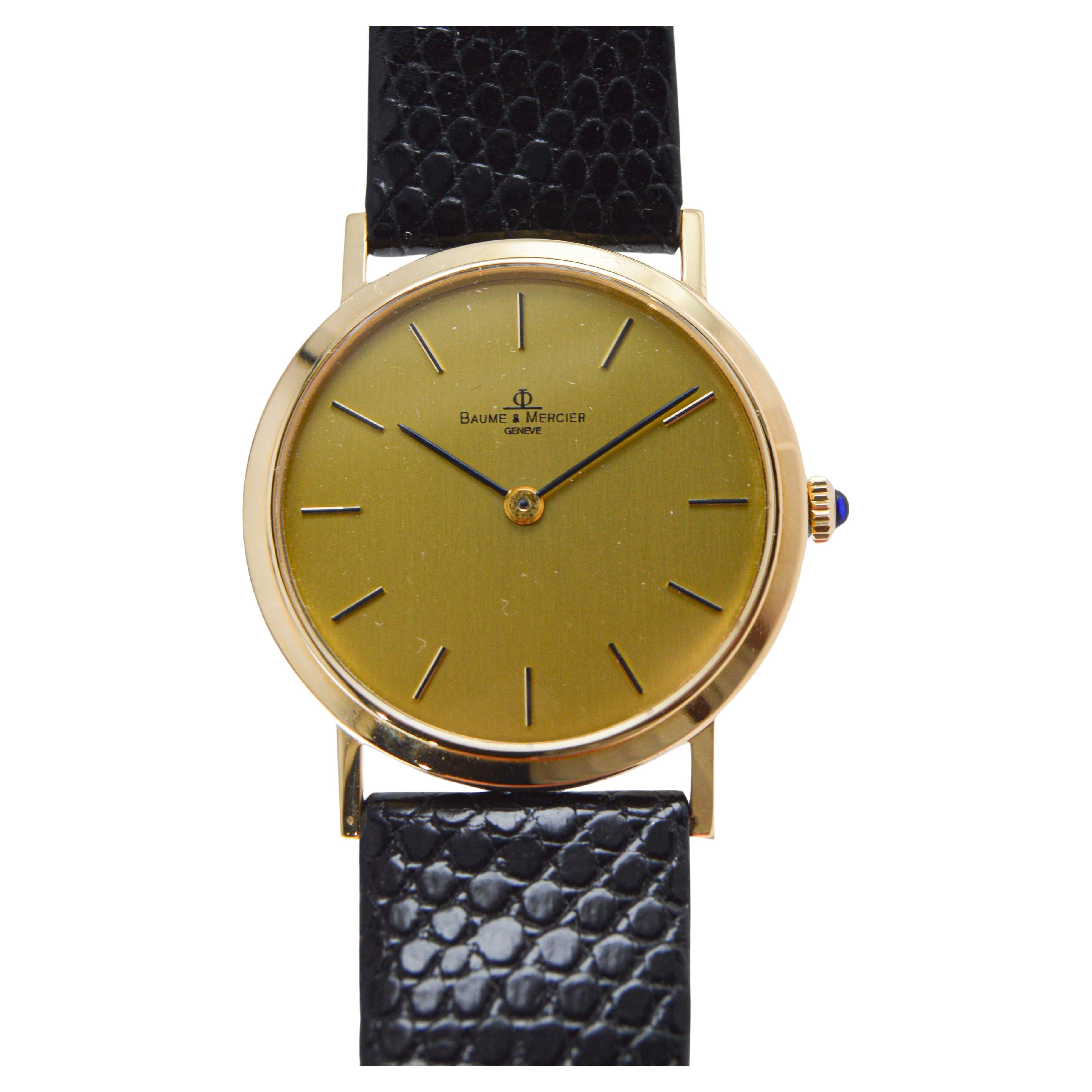 Baume & Mercier 18Kt  Solid Yellow Gold Dress Watch with Box and Papers For Sale 2
