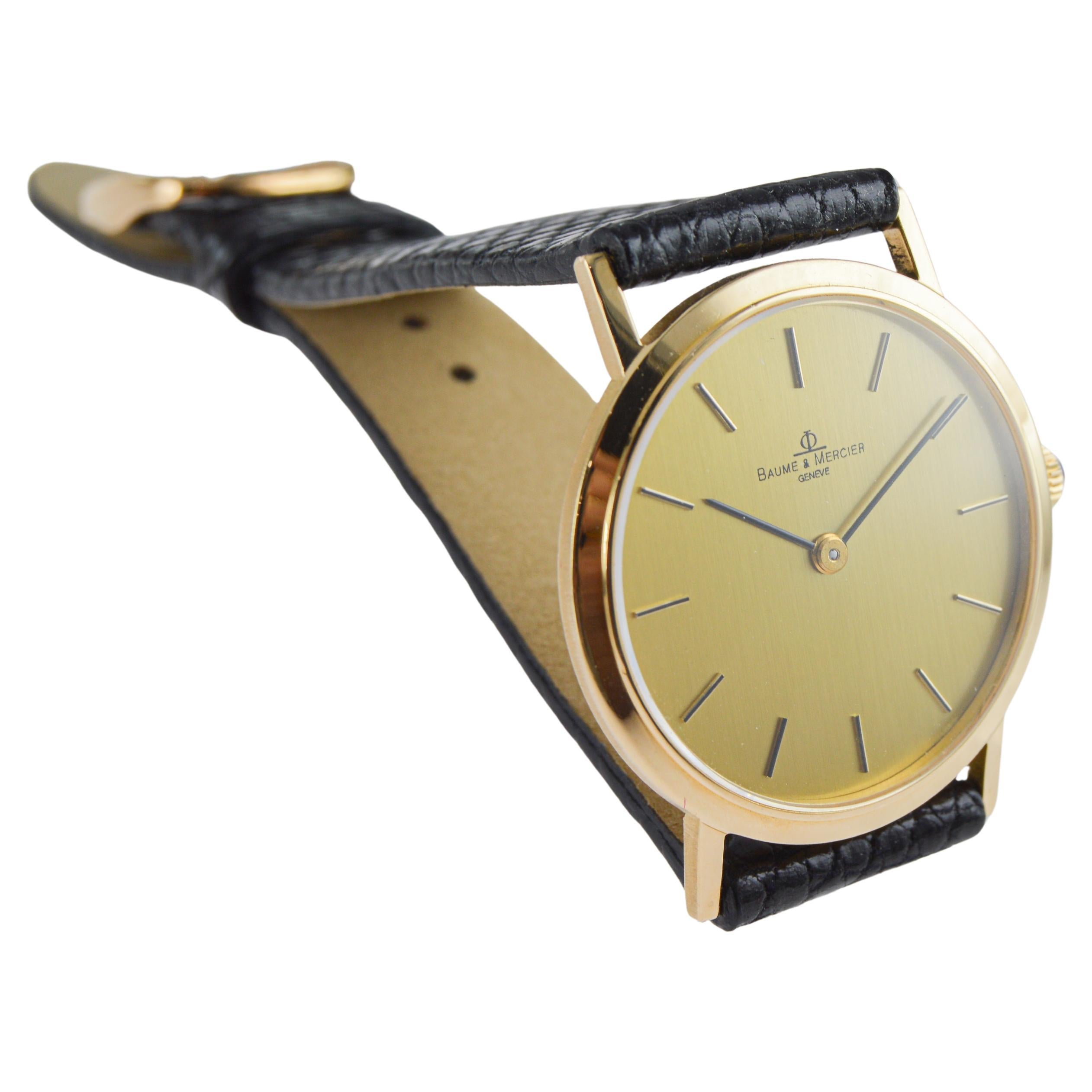 Baume & Mercier 18Kt  Solid Yellow Gold Dress Watch with Box and Papers For Sale 3
