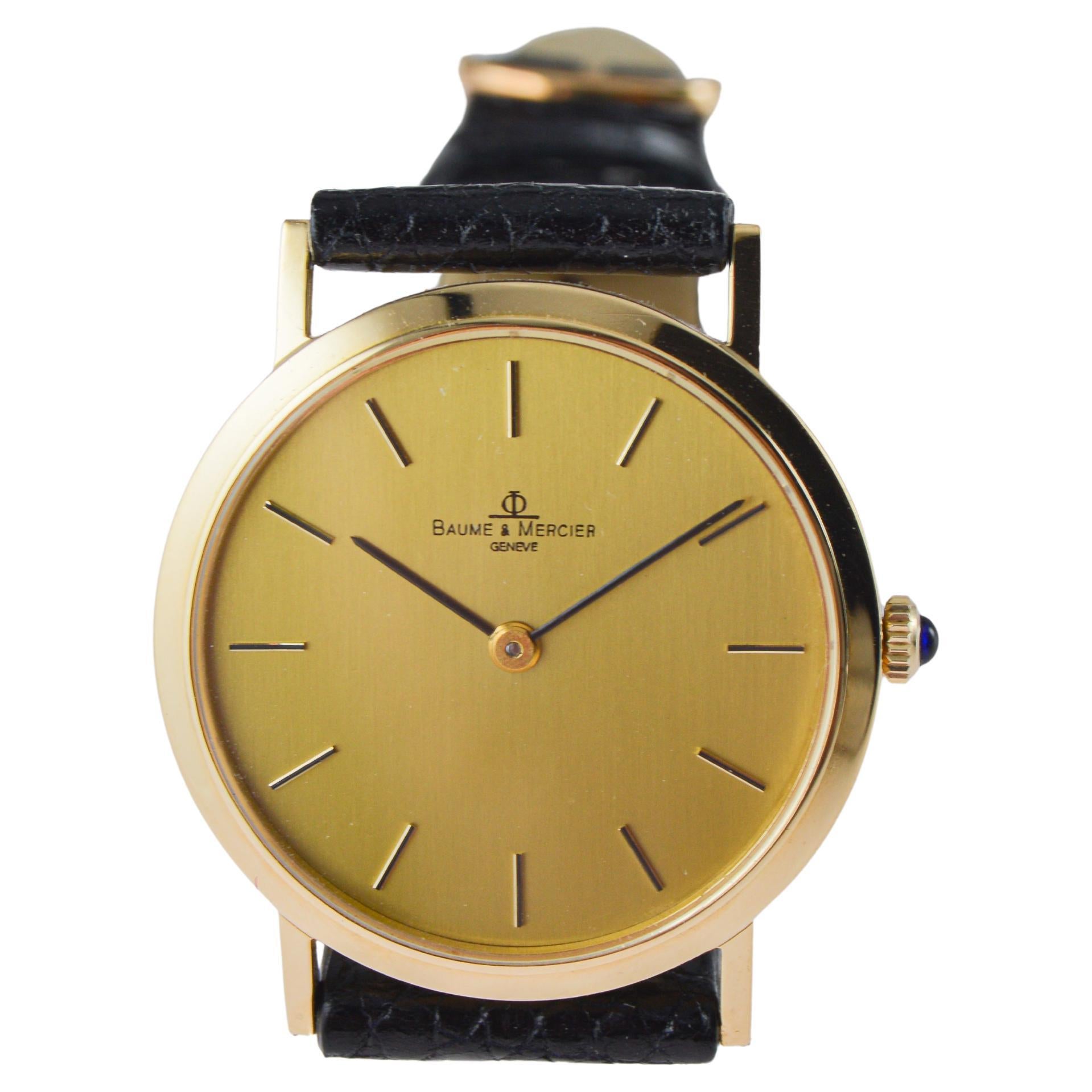 Baume & Mercier 18Kt  Solid Yellow Gold Dress Watch with Box and Papers For Sale 4