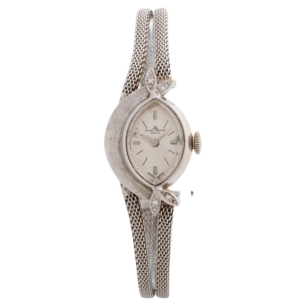 Baume & Mercier 1950's Cocktail Watch. 14ct Elliptical White Gold (stamped)....