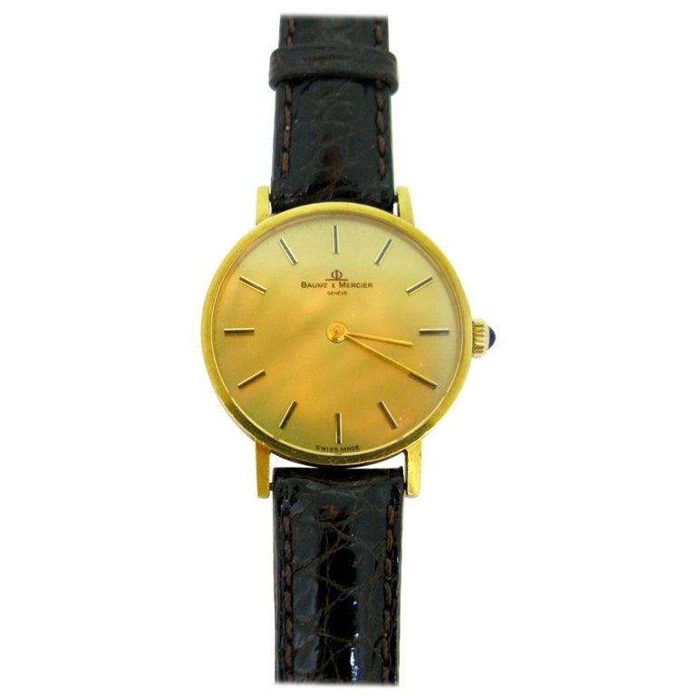Baume & Mercier 35121 Yellow Gold Mechanic Wristwatch For Sale