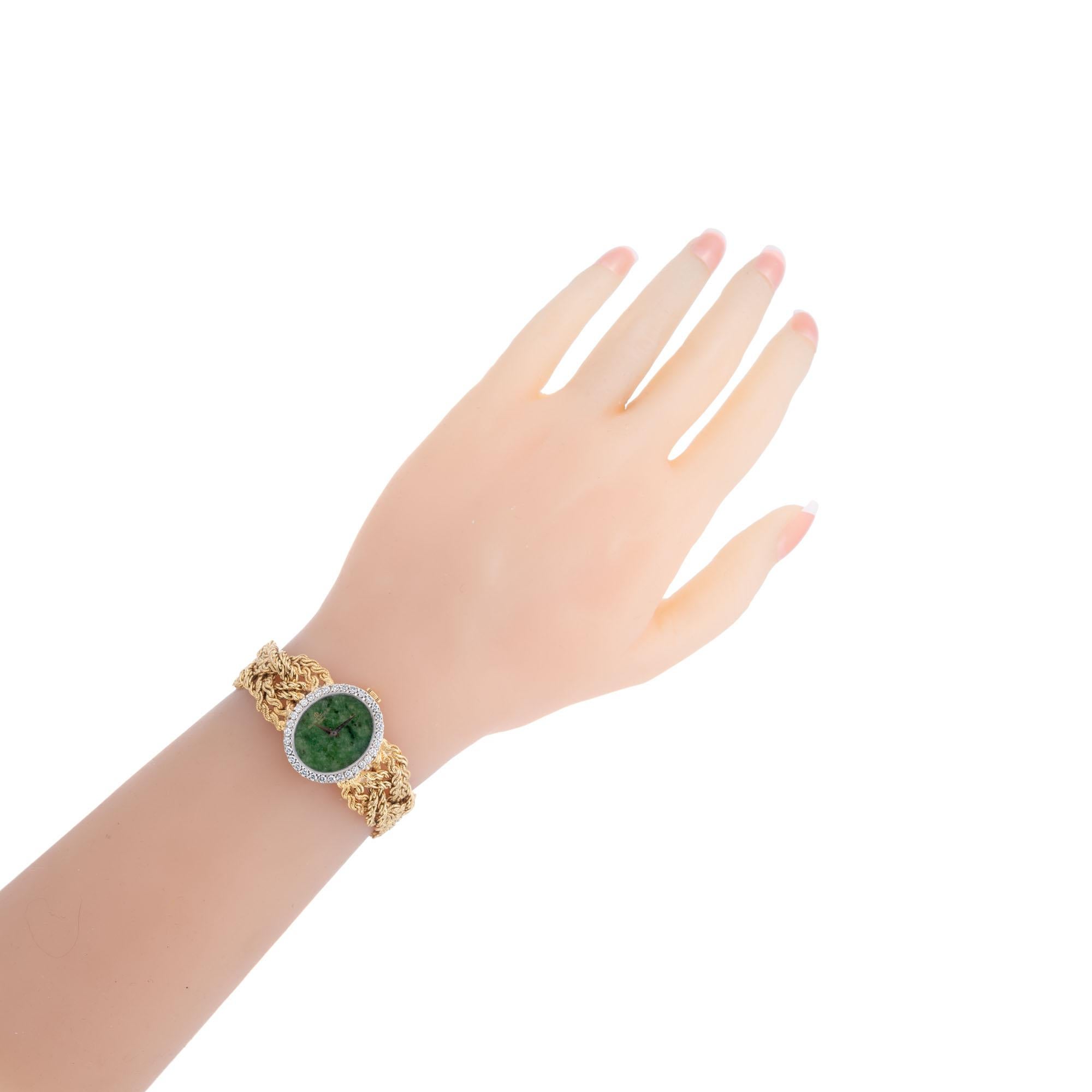 Baume & Mercier .75 Carat Diamond Jade Yellow Gold Ladies Wristwatch For Sale 3