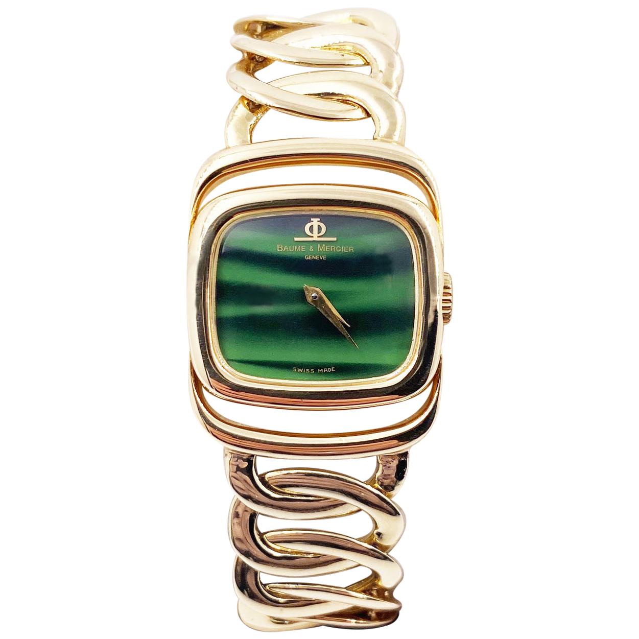 Baume & Mercier Beautiful Ref 38305 Green Malachite Dial 18 Karat Yellow Gold