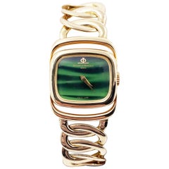 Antique Baume & Mercier Beautiful Ref 38305 Green Malachite Dial 18 Karat Yellow Gold