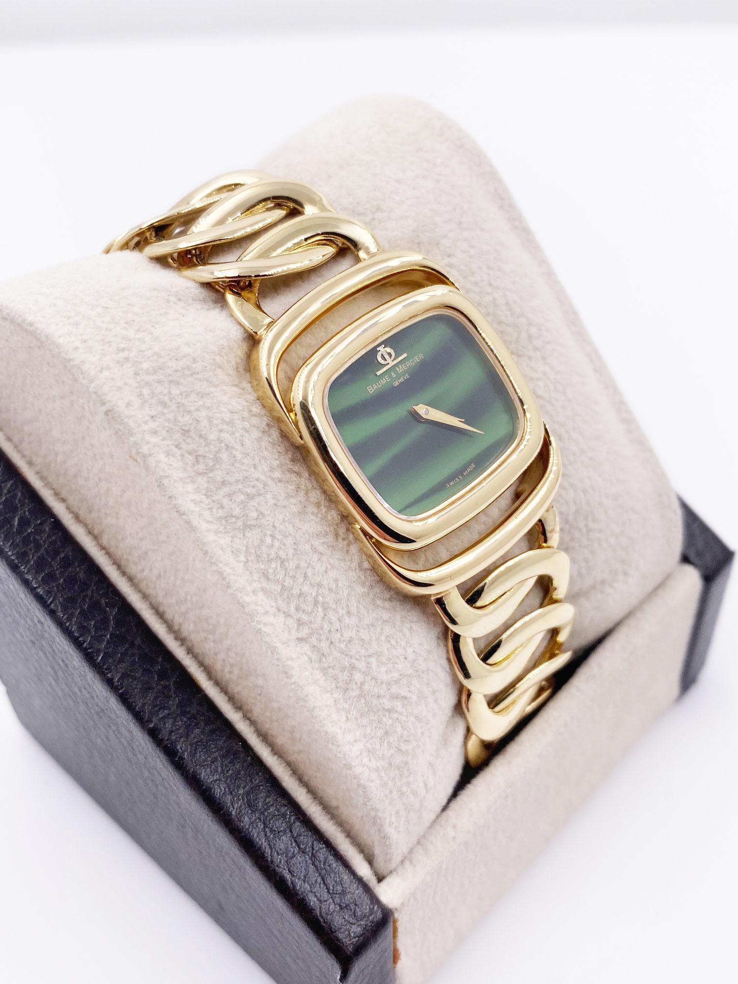 Reference Number: 38305



Year: Estimated from the 1960's 

 

Case Material: 18K Yellow Gold

 

Band: 18K Yellow Gold

 

Bezel:  18K Yellow Gold

 

Dial: Original Green Malachite Dial

 

Face: Sapphire Crystal

 

Case Size: Approximately