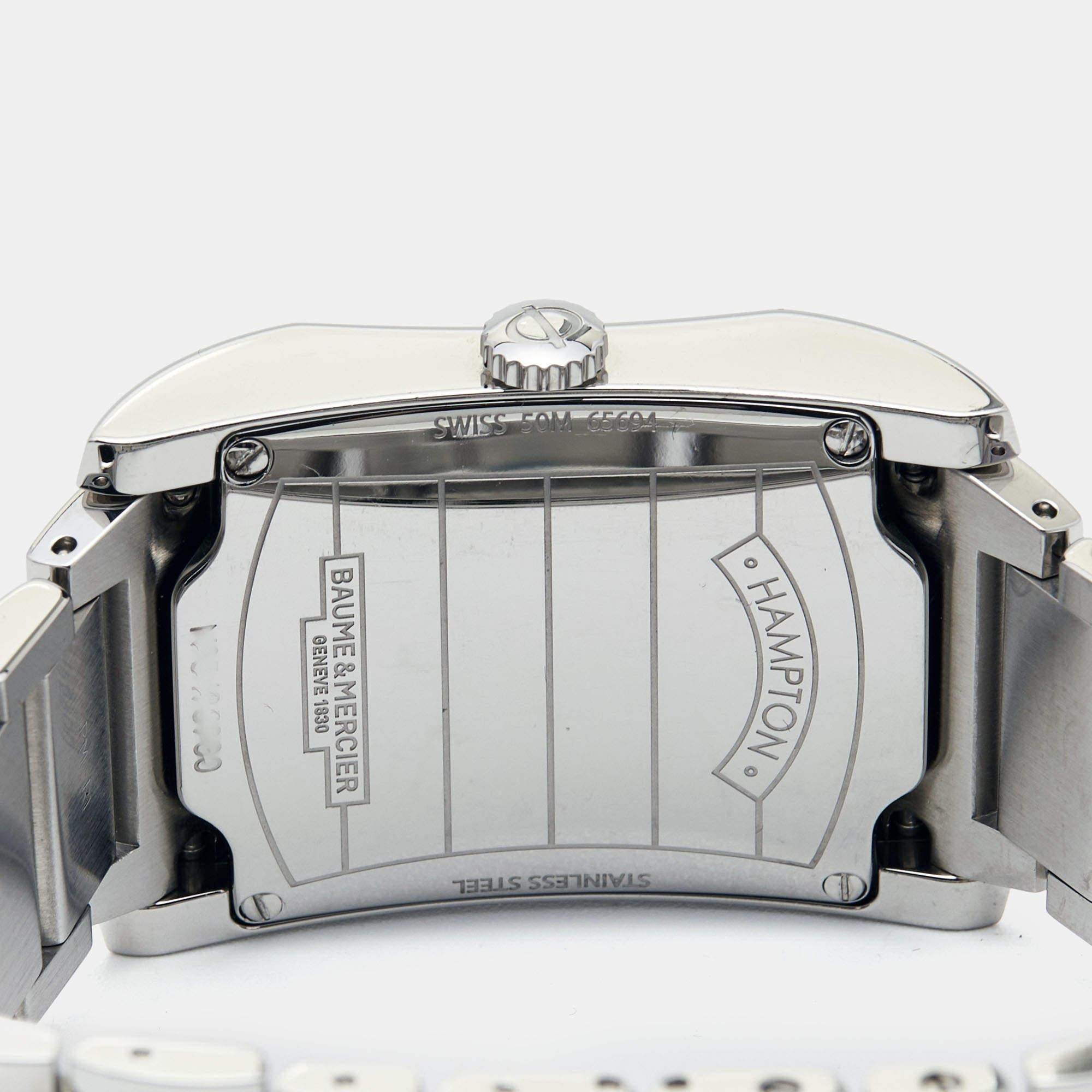 Baume & Mercier Black Stainless Steel Diamond Hampton 65694 Women's Wristwatch In Good Condition In Dubai, Al Qouz 2