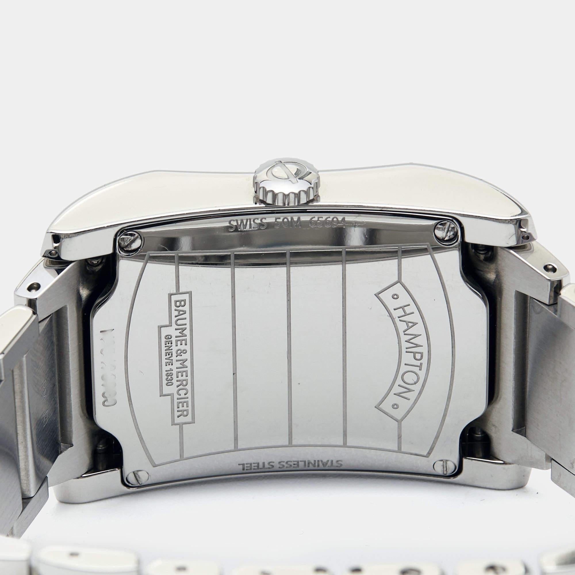 Baume & Mercier Black Stainless Steel Diamond Hampton 65694 Women's Wristwatch  For Sale 1
