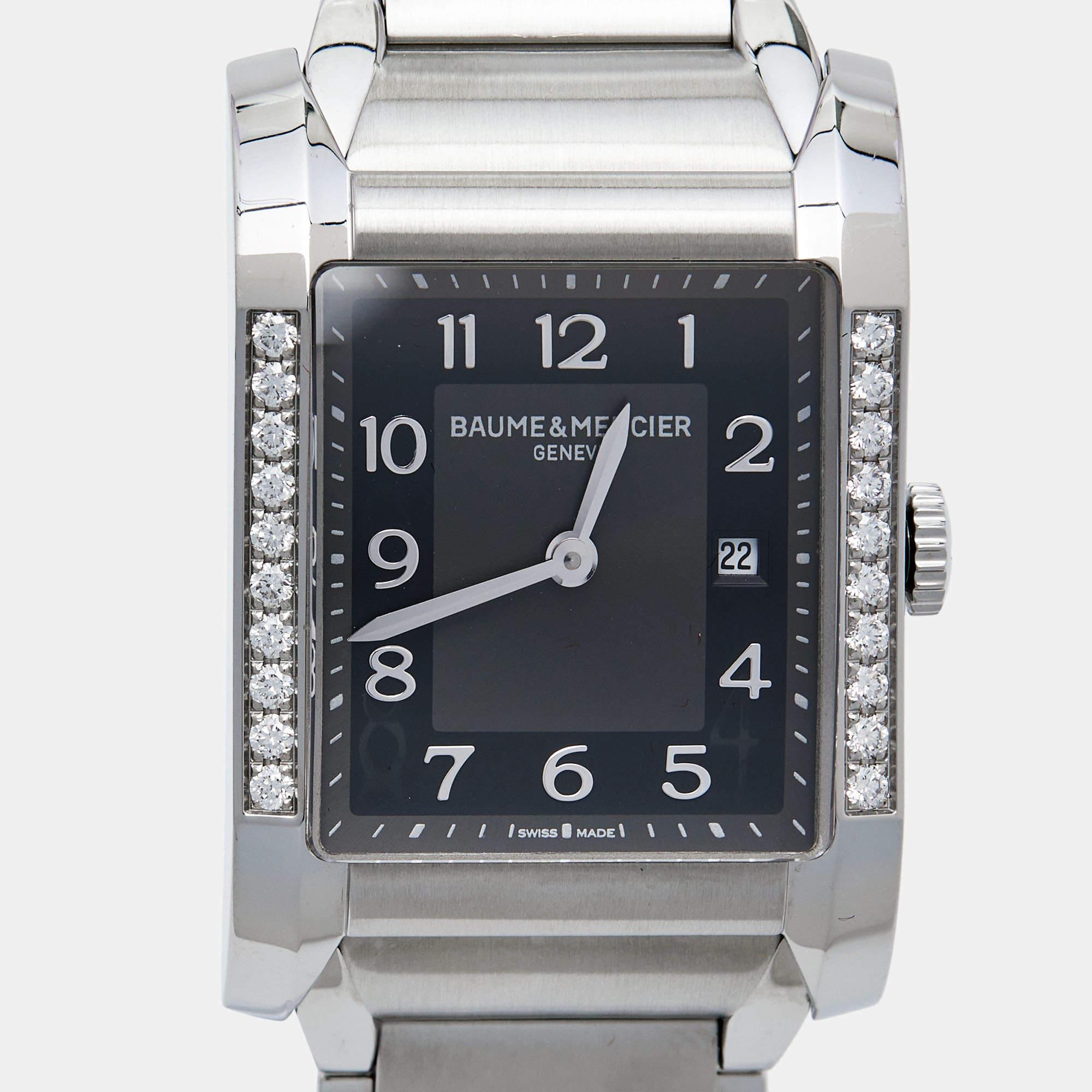 Baume & Mercier Black Stainless Steel Diamond Hampton 65694 Women's Wristwatch 3