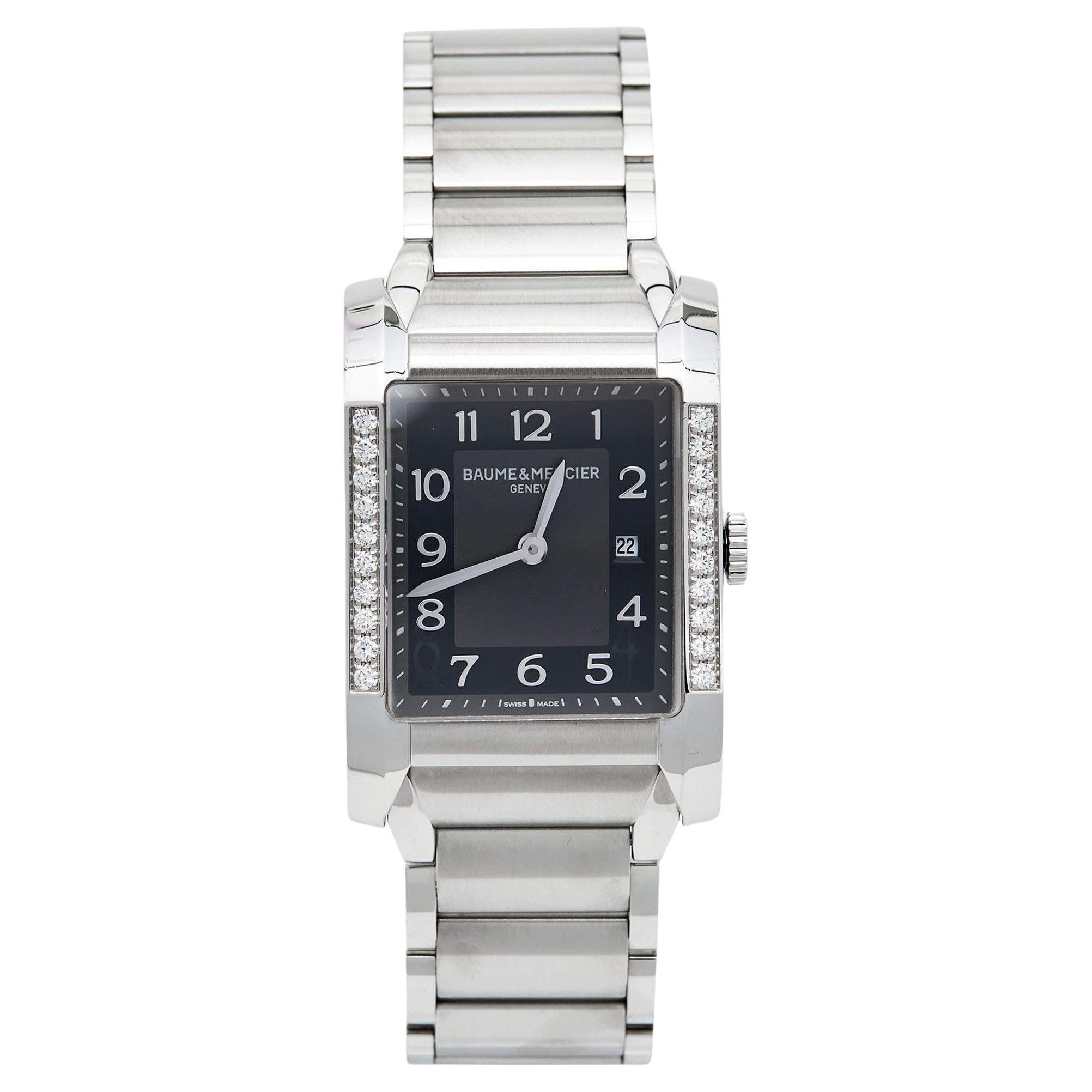 Baume & Mercier Black Stainless Steel Diamond Hampton 65694 Women's Wristwatch  For Sale
