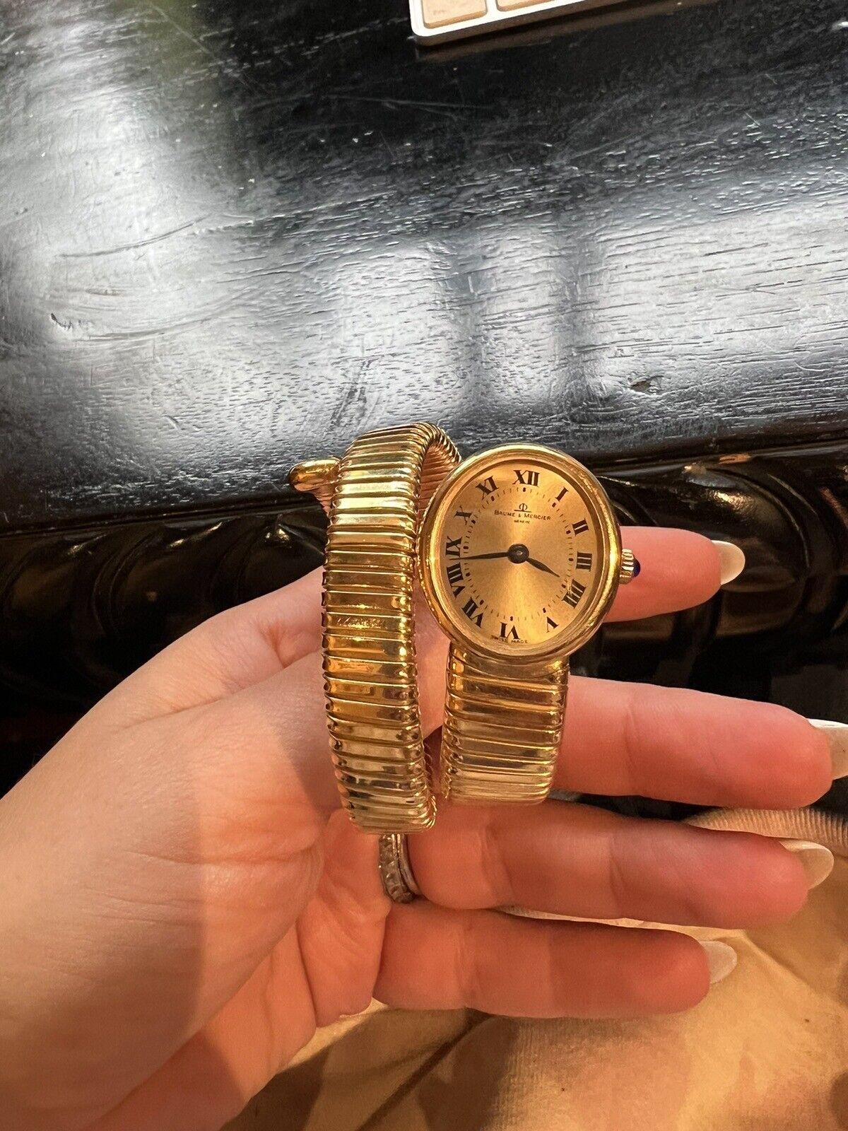 BAUME MERCIER by CARLO WEINGRILL 18k YG Tubogas Wraparound Watch Bracelet 1970s 1