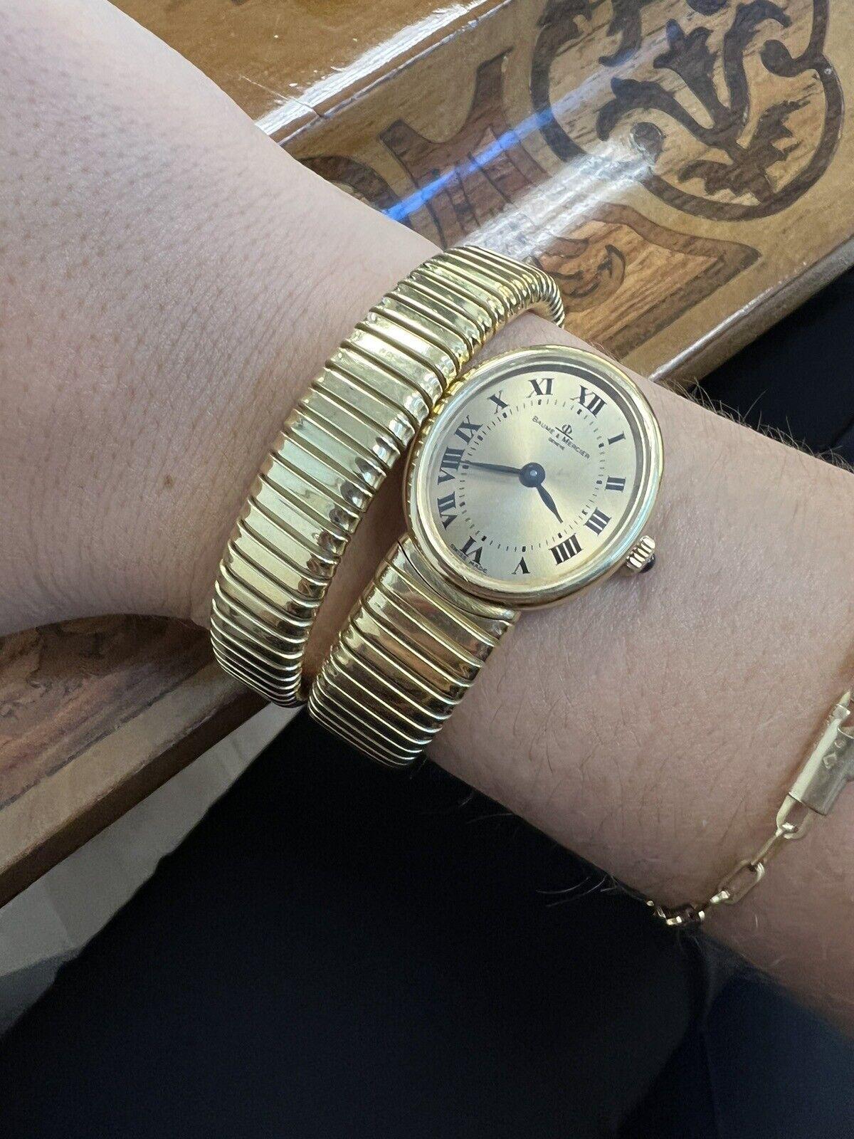 BAUME MERCIER by CARLO WEINGRILL 18k YG Tubogas Wraparound Watch Bracelet 1970s 3