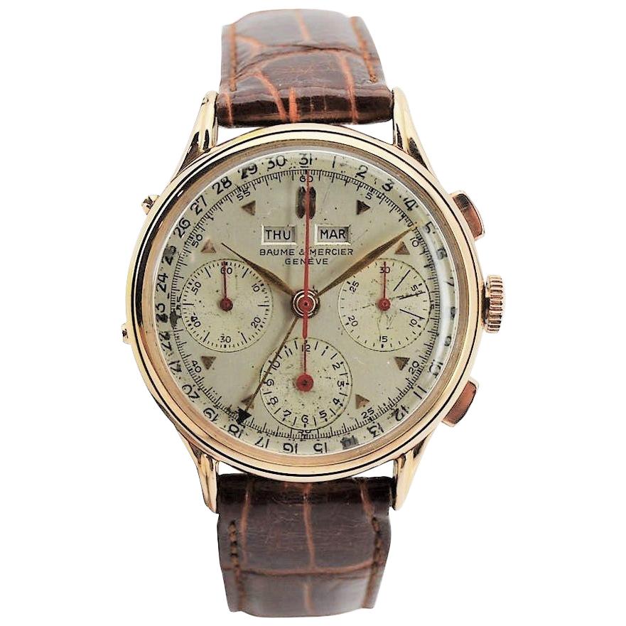 Baume & Mercier by Wakmann Rose Gold Triple Date Chronograph Watch