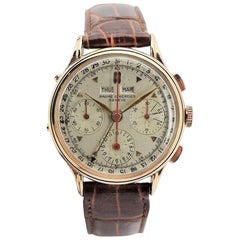 Vintage Baume & Mercier by Wakmann Rose Gold Triple Date Chronograph Watch