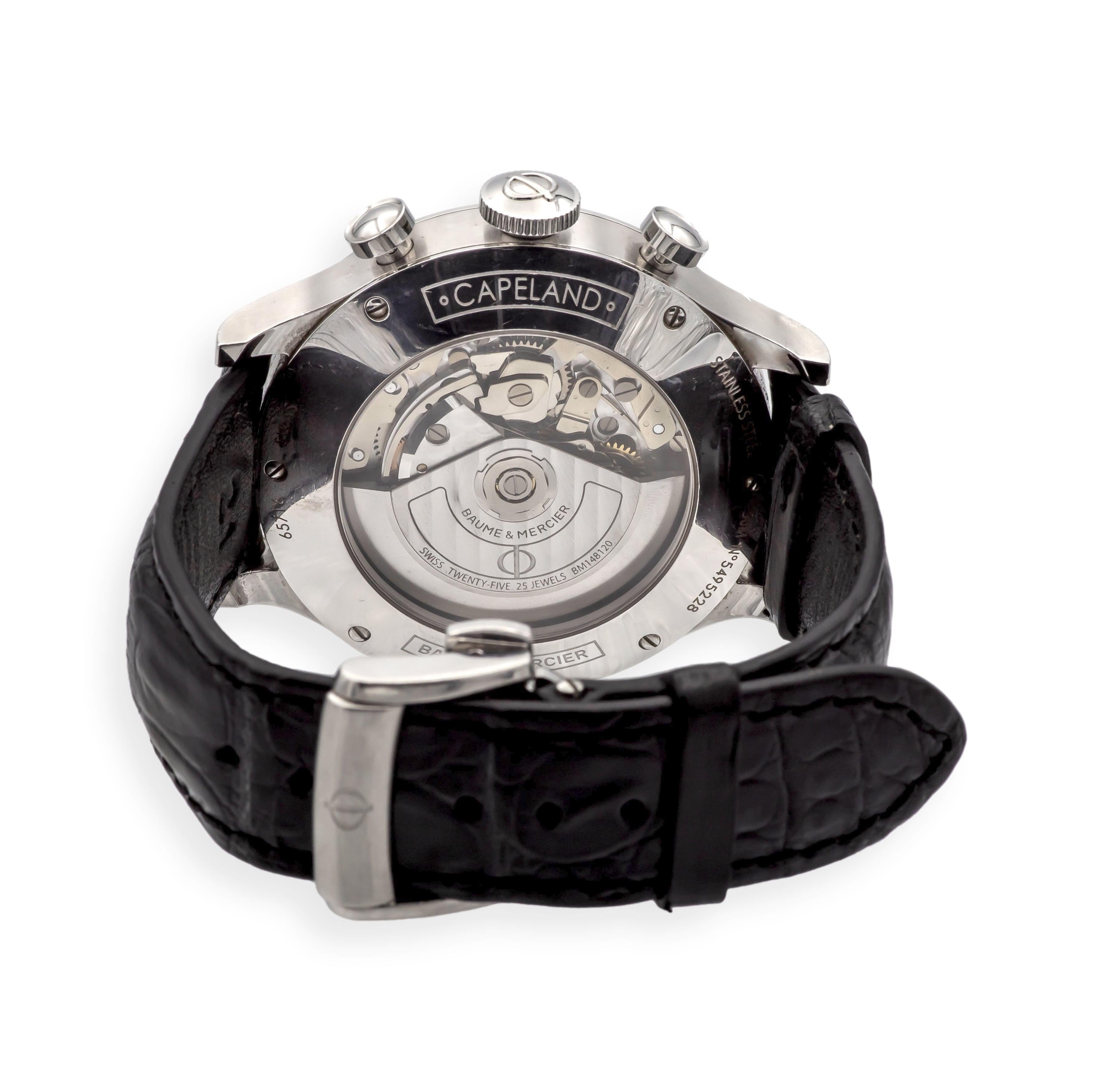 Baume & Mercier Capeland 65716 44mm Chronograph SS Automatic Watch White Dial (Zeitgenössisch) im Angebot