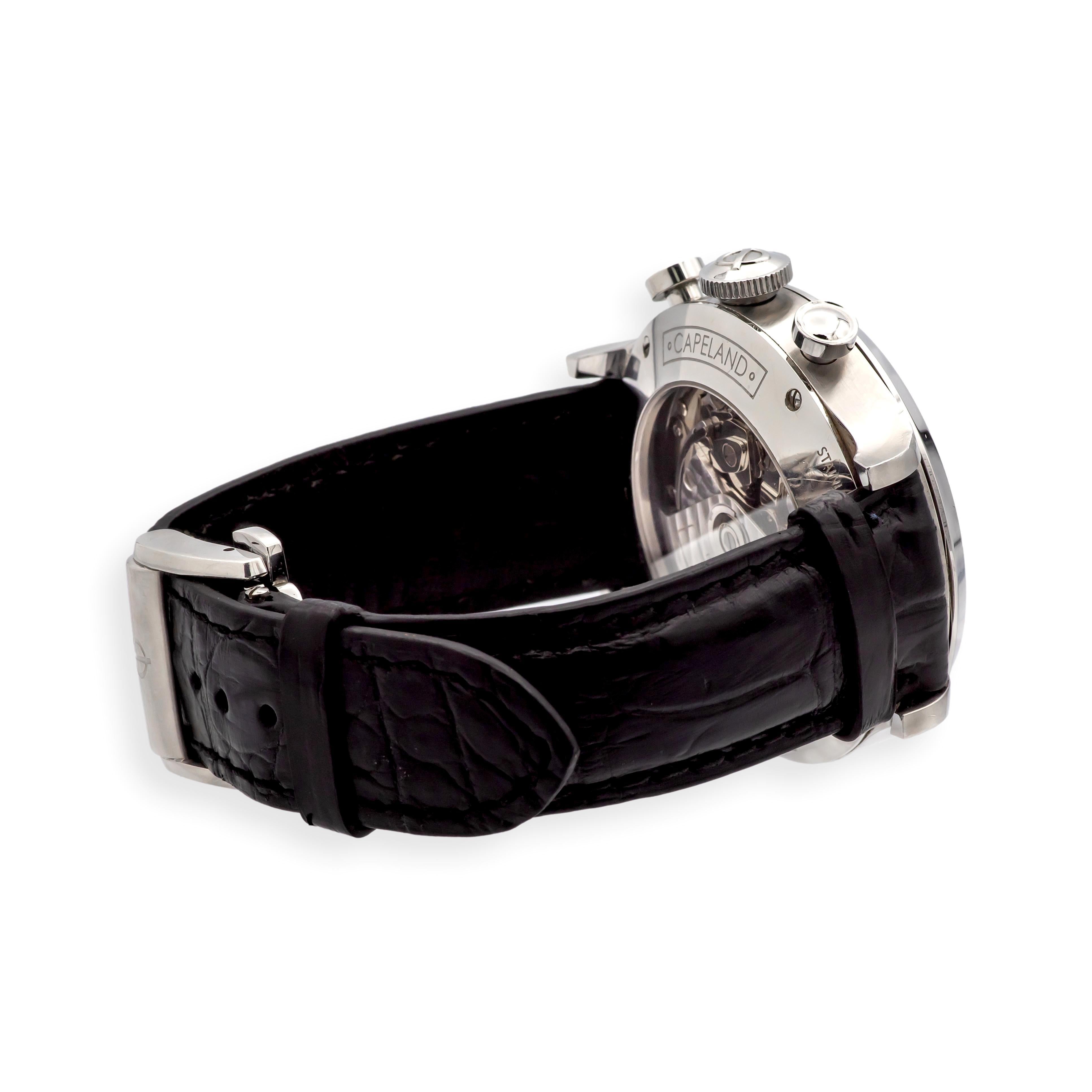 Baume & Mercier Capeland 65716 44mm Chronograph SS Automatic Watch White Dial im Zustand „Gut“ im Angebot in New York, NY