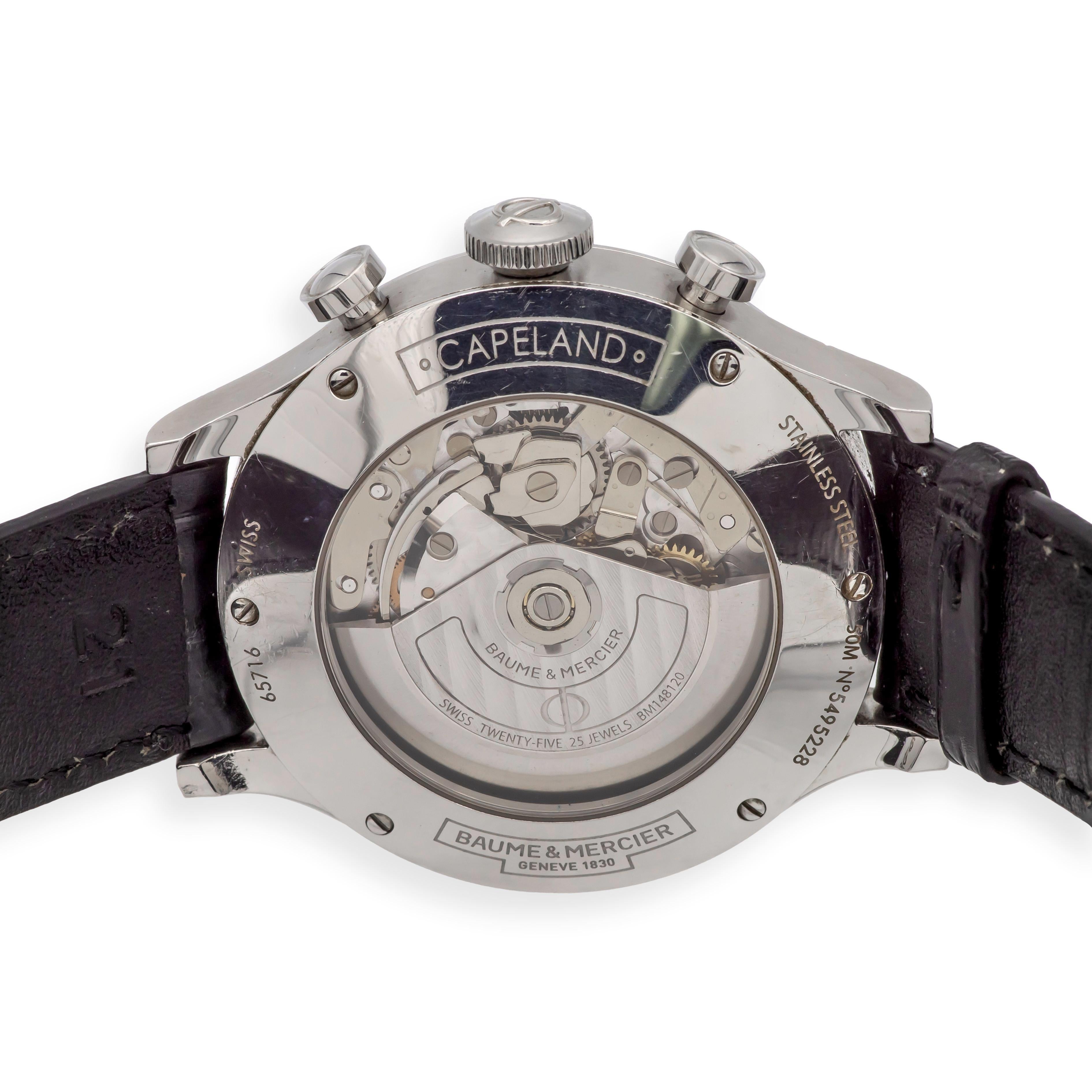 Baume & Mercier Capeland 65716 44mm Chronograph SS Automatic Watch White Dial Damen im Angebot