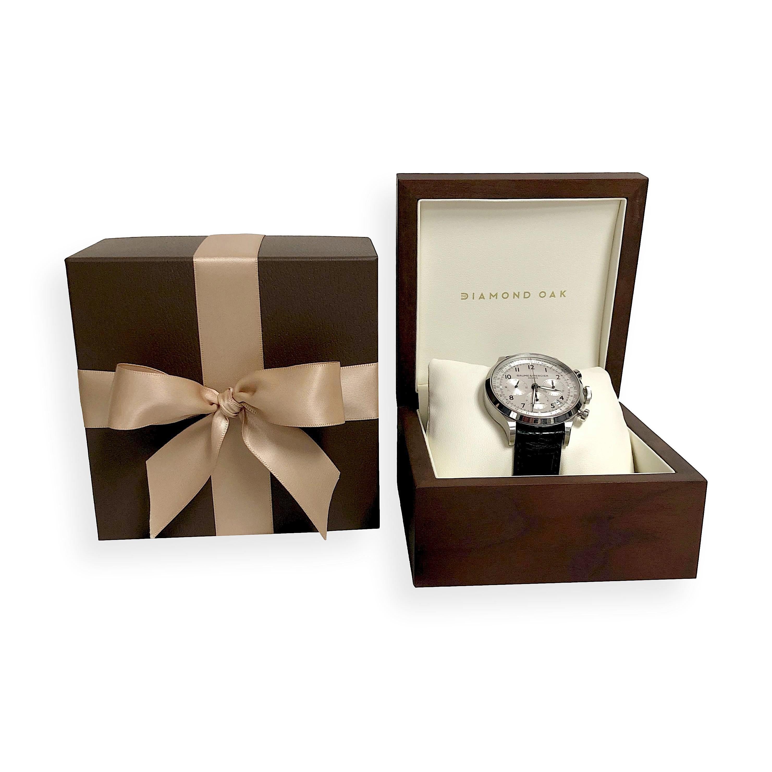 Baume & Mercier Capeland 65716 44mm Chronograph SS Automatic Watch White Dial im Angebot 2
