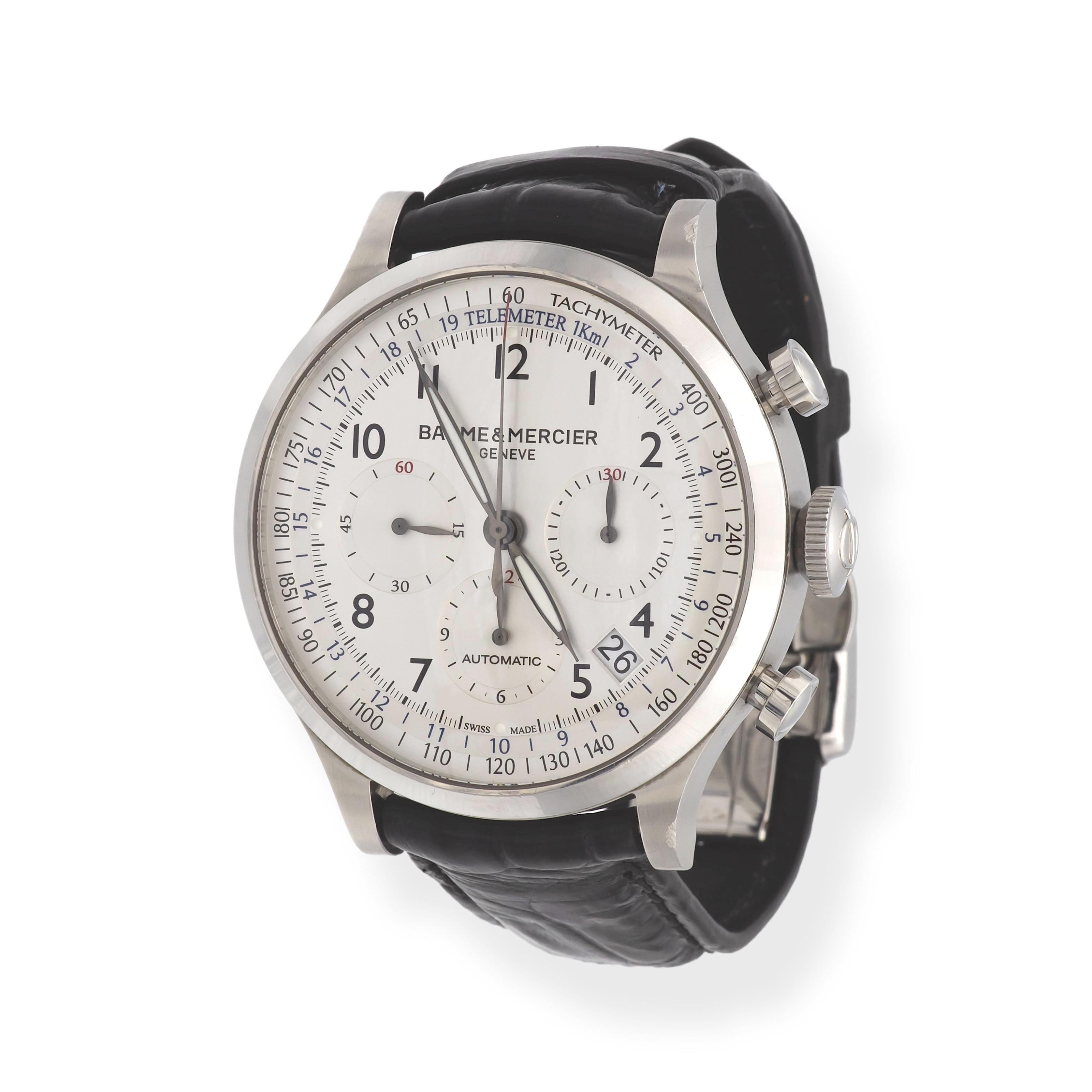 Baume & Mercier Capeland 65716 44mm Chronograph SS Automatic Watch White Dial im Angebot 3