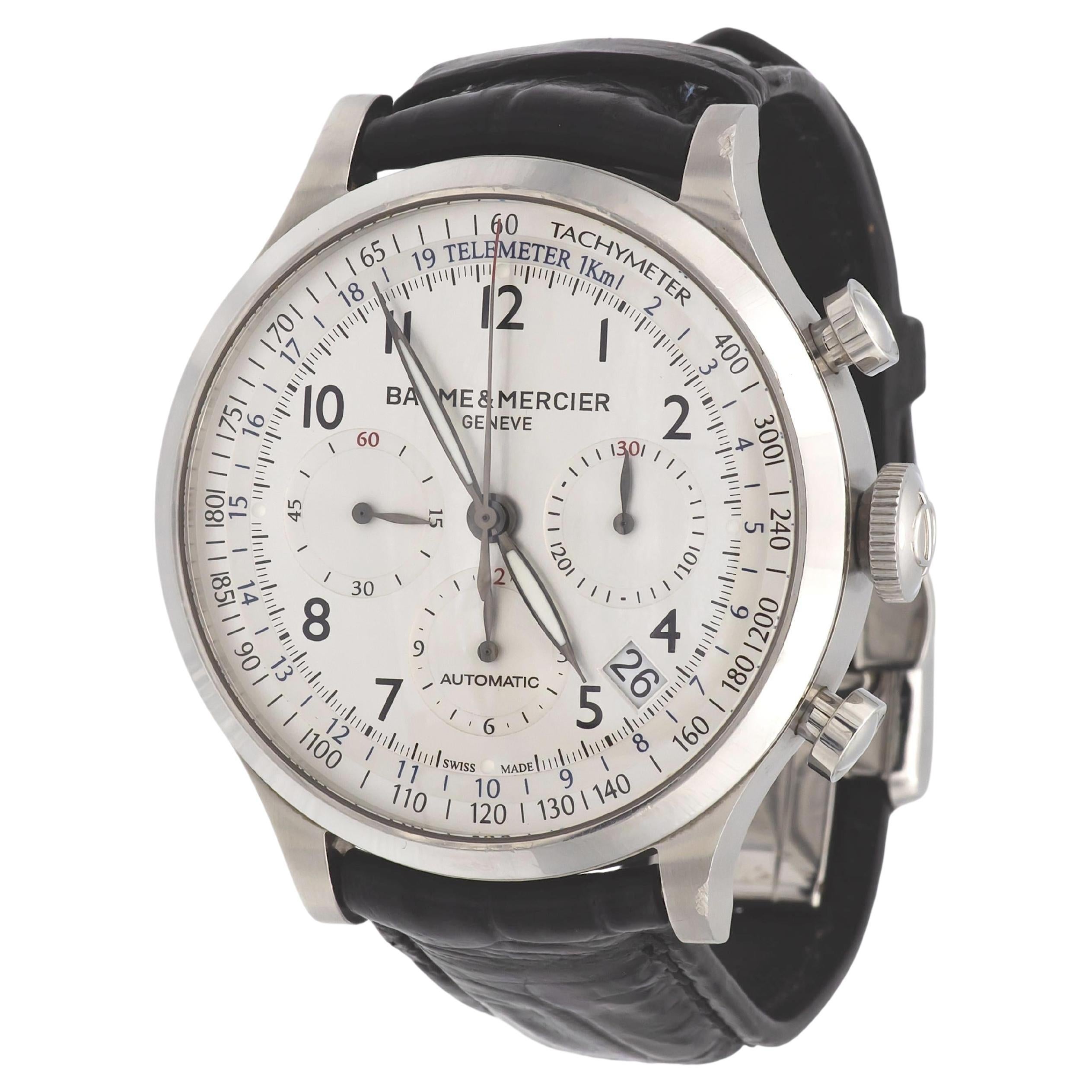 Baume & Mercier Capeland 65716 44mm Chronograph SS Automatic Watch White Dial im Angebot