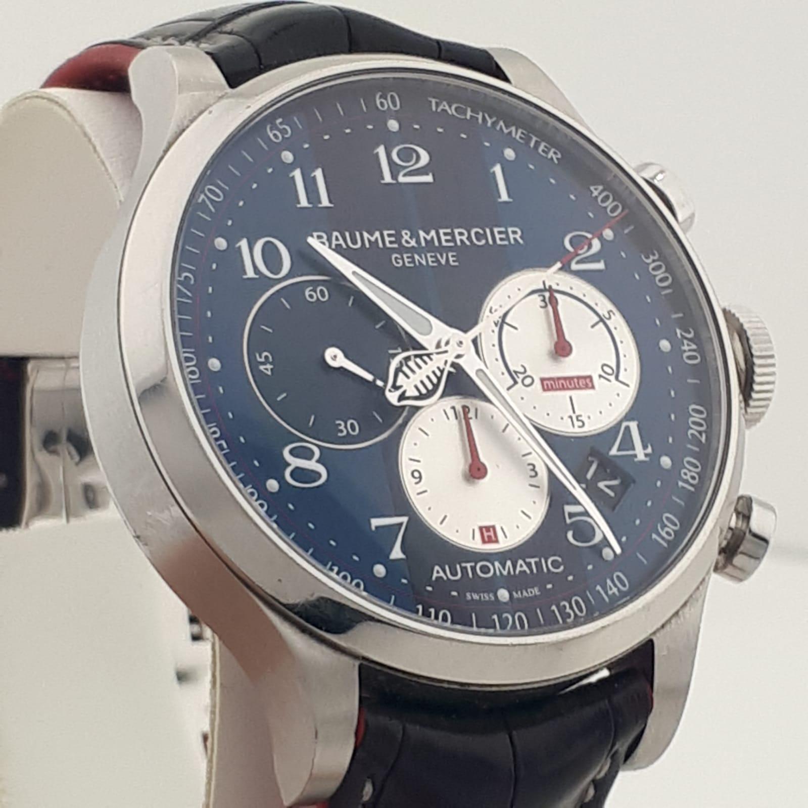 **** Blue Dial, Automatic , 44mm, Original Box

Brand: Baume & Mercier (Guaranteed Authentic)
Model:Capeland Shelby Cobra
Gender: Men's
Metal: Steel
Case Size: 44mm excluding winding crown
Wrist Size: This watch will currently fit a wrist up to