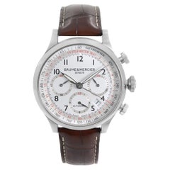Baume & Mercier Montre pour homme Capeland en acier avec chronographe et cadran blanc, automatique, 10082