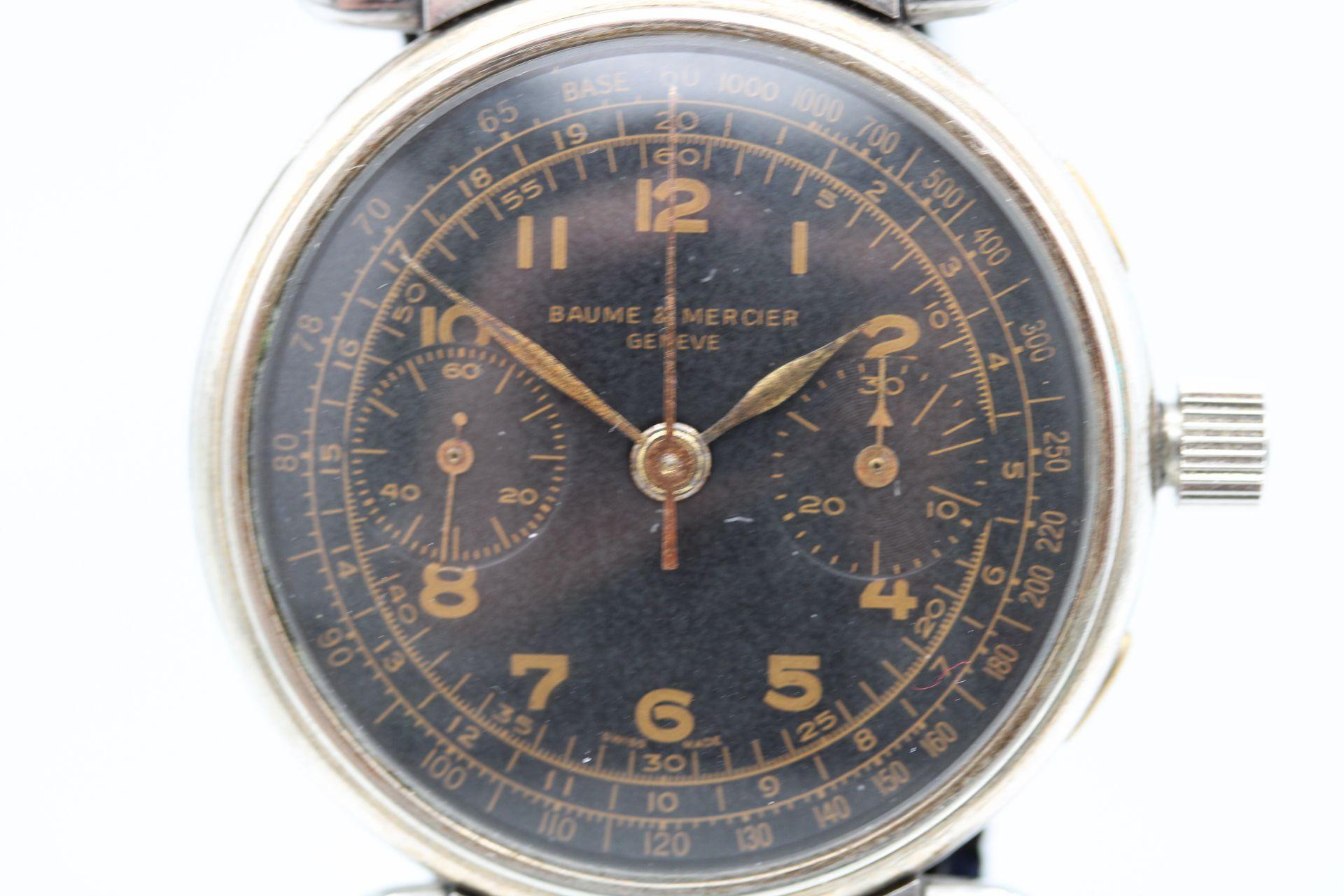 Art Deco Baume & Mercier Chronograph Bull Horn Landeron 47 For Sale