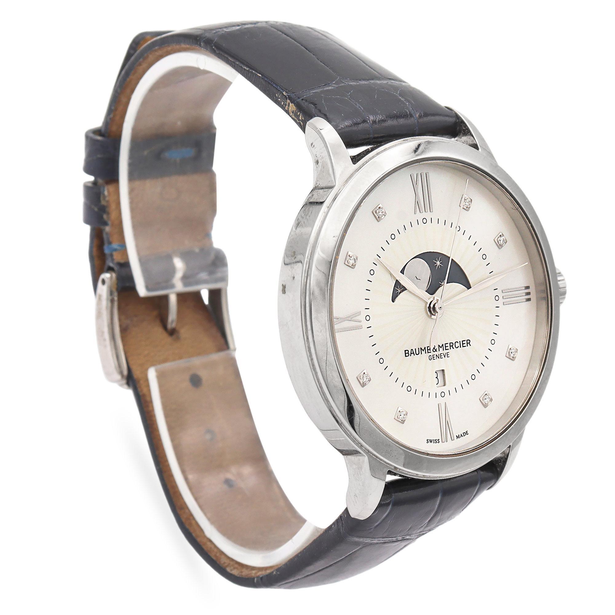 Round Cut Baume & Mercier Classima Diamond Accent MOP Dial Men's Date Quartz Watch