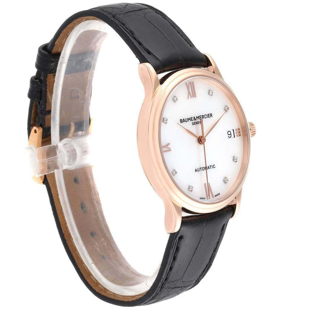 Baume Mercier Classima Rose Gold Mother of Pearl Diamond Watch 10077 In Excellent Condition In Atlanta, GA