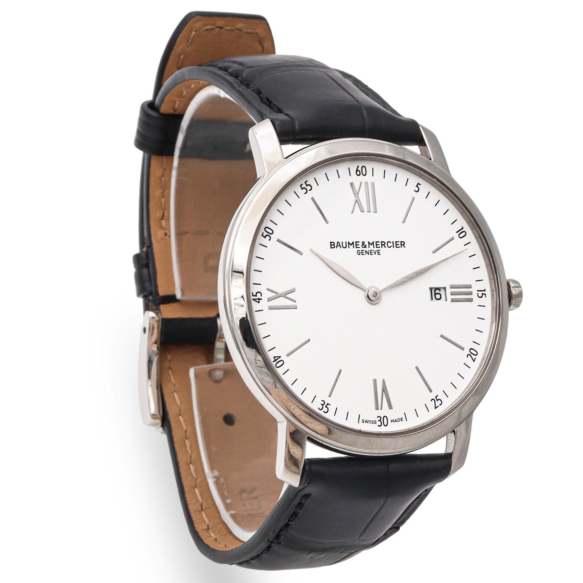 Baume & Mercier Classima Orologio da uomo al quarzo con data in acciaio inossidabile Ref. 65735 In condizioni buone in vendita a New York, NY