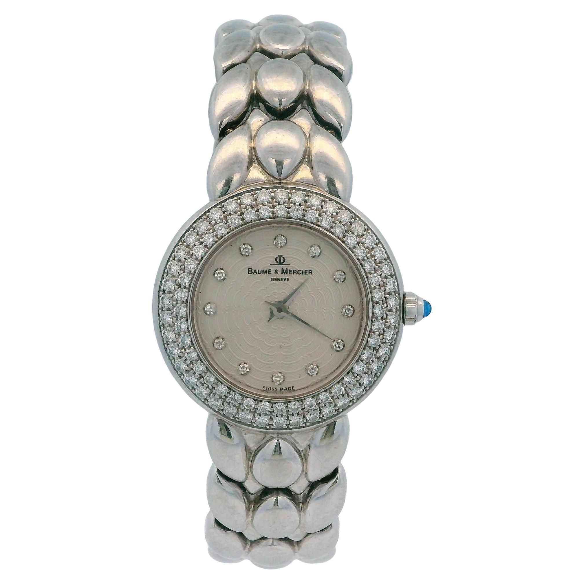 Baume & Mercier Classique Montre habillée en or blanc 18 carats avec lunette et diamants